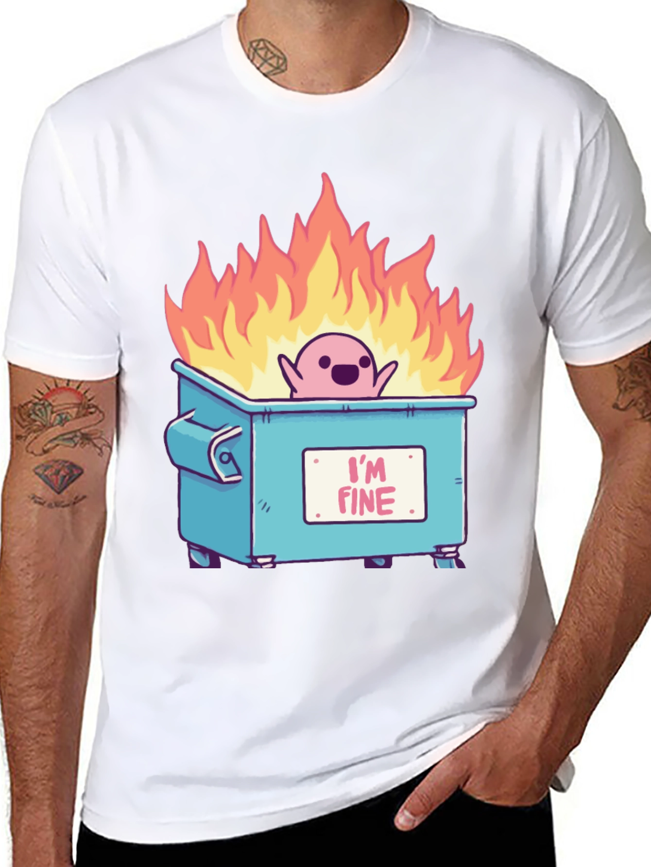 Black I'm Fine Dumpster Fire T-Shirt view 8