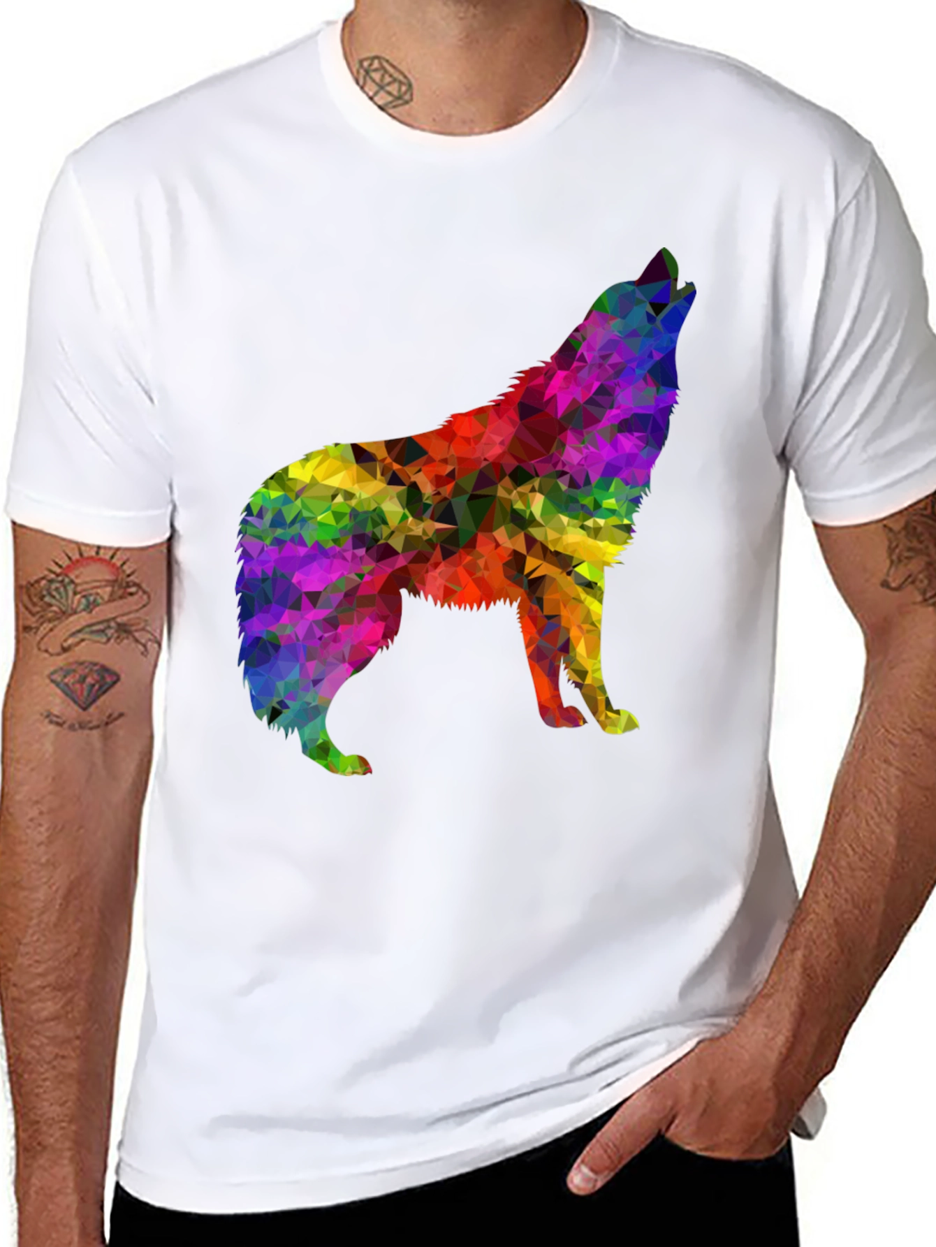 Black Geometric Wolf Graphic Tee - Men's Black T-Shirt view 8