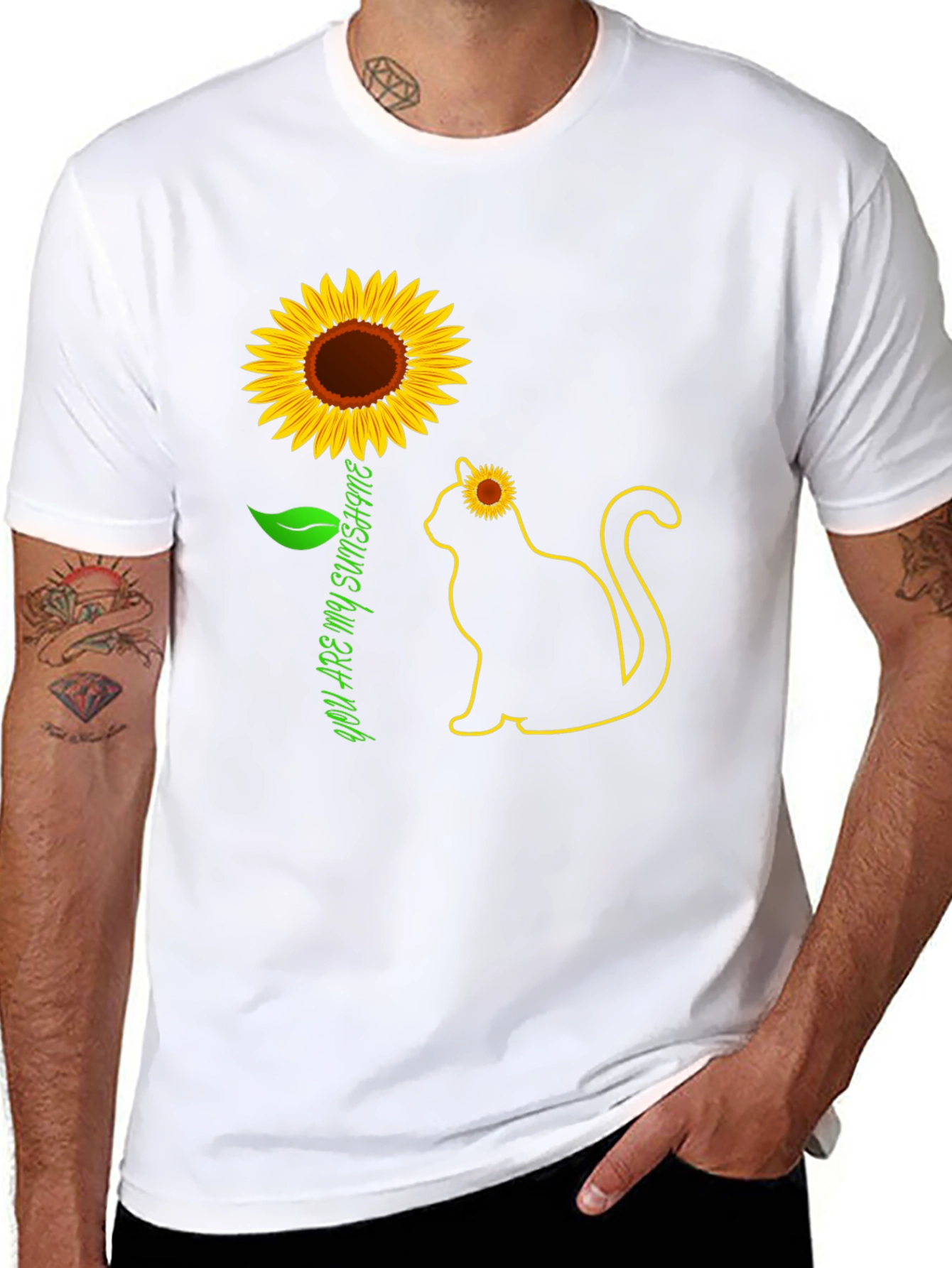 Black Sunflower Cat Graphic Tee - You Are My Sunshine T-Shirt view 8