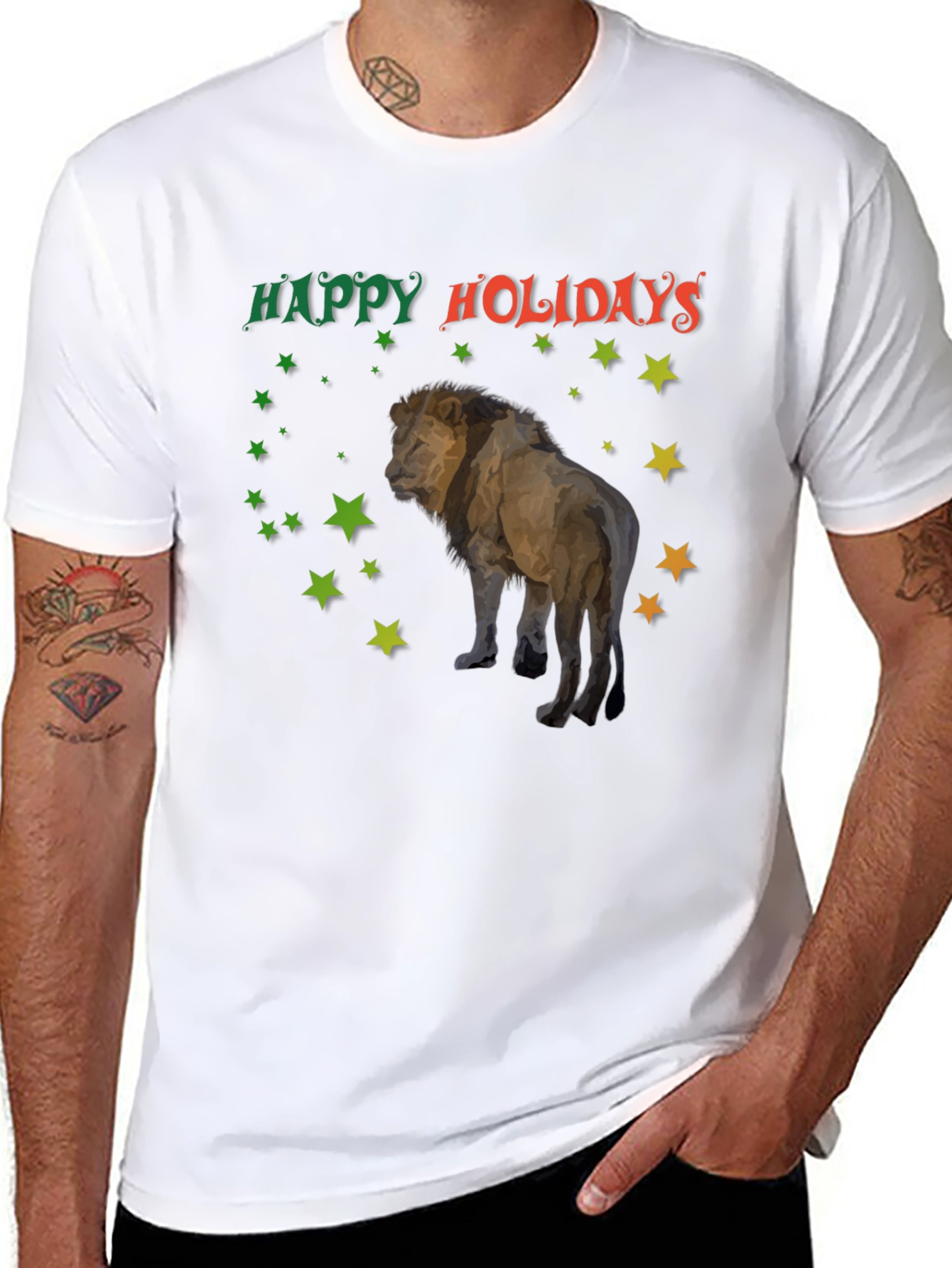 Black Happy Holidays Lion T-Shirt view 8