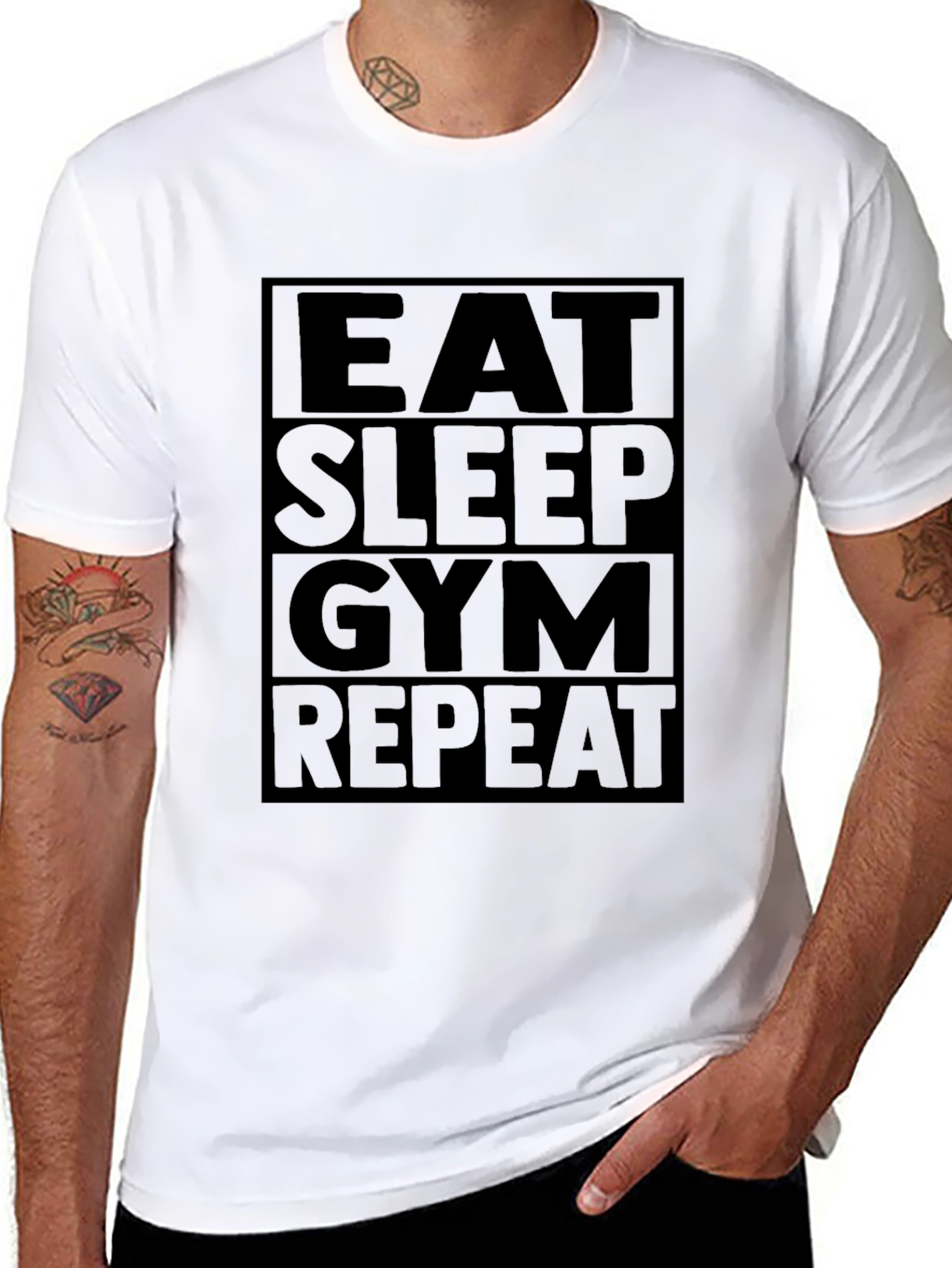 Black Eat Sleep Gym Repeat T-Shirt - Black Fitness Tee view 8