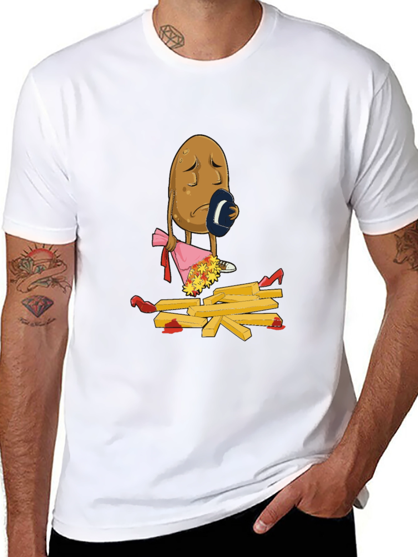 Black Sad Potato T-Shirt - Funny French Fry Design view 8