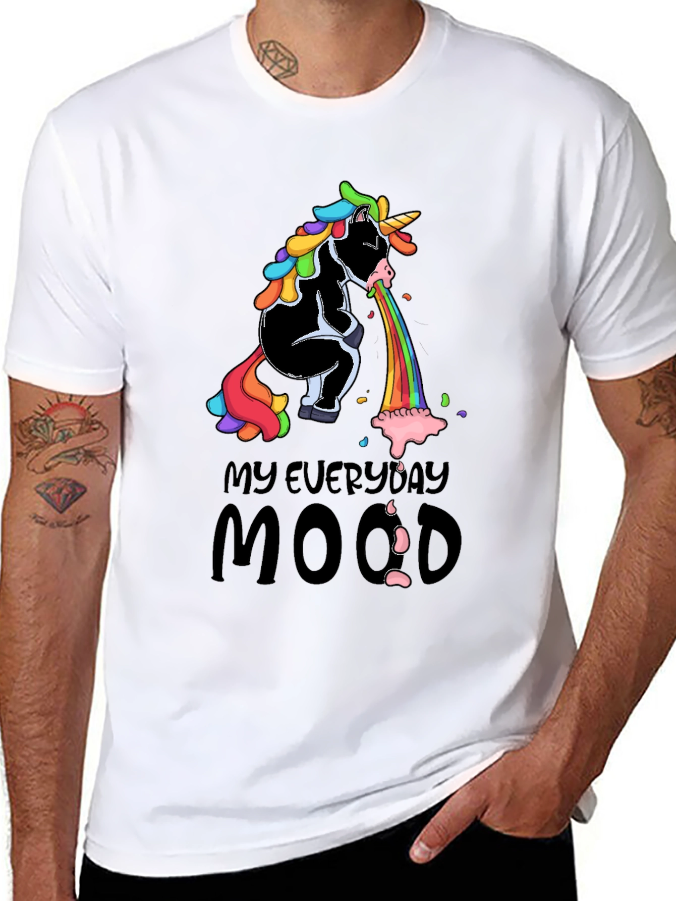 Black Everyday Mood Vomiting Unicorn T-Shirt view 8