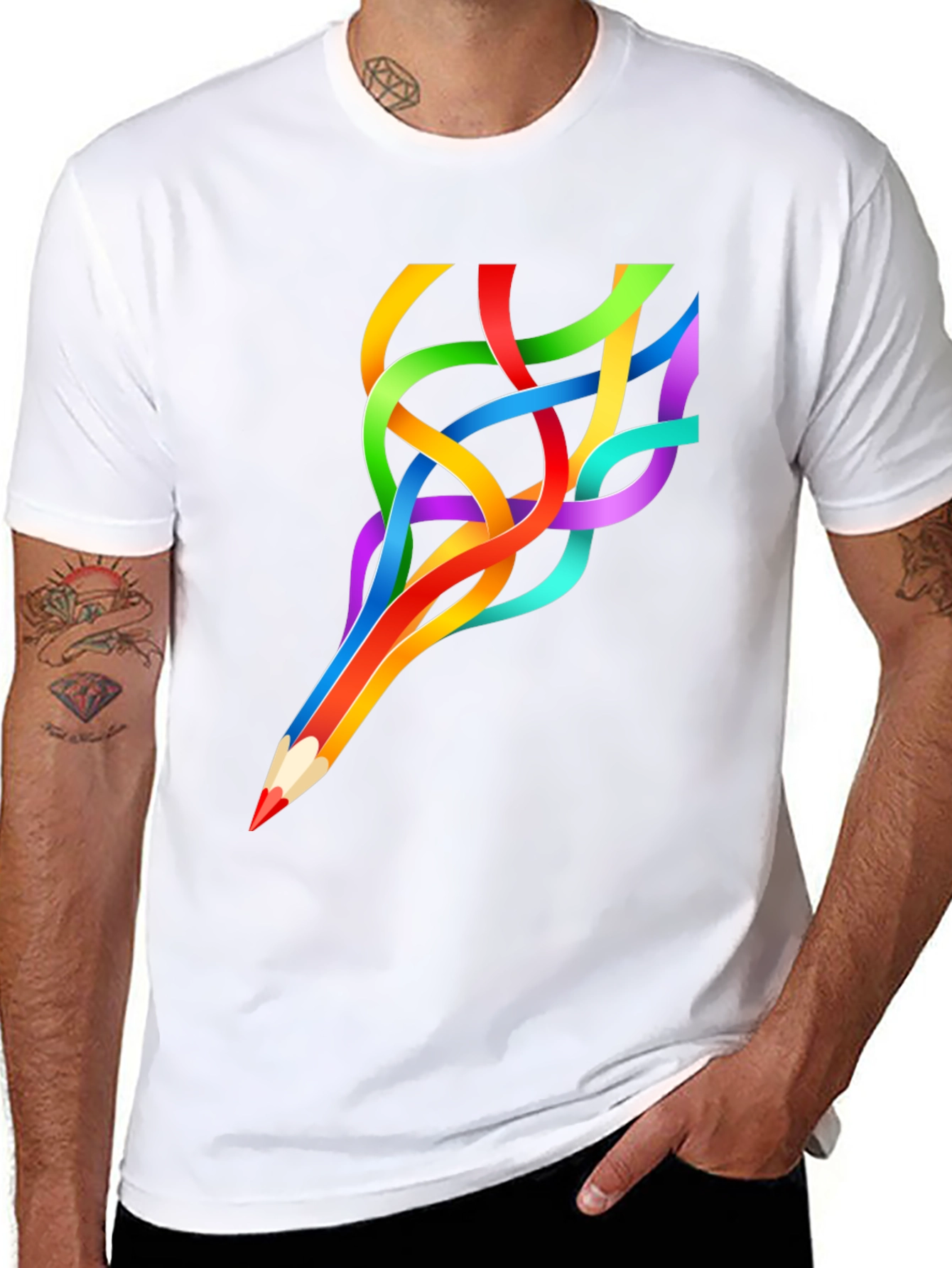 Black Colorful Pencil Stream T-Shirt view 8