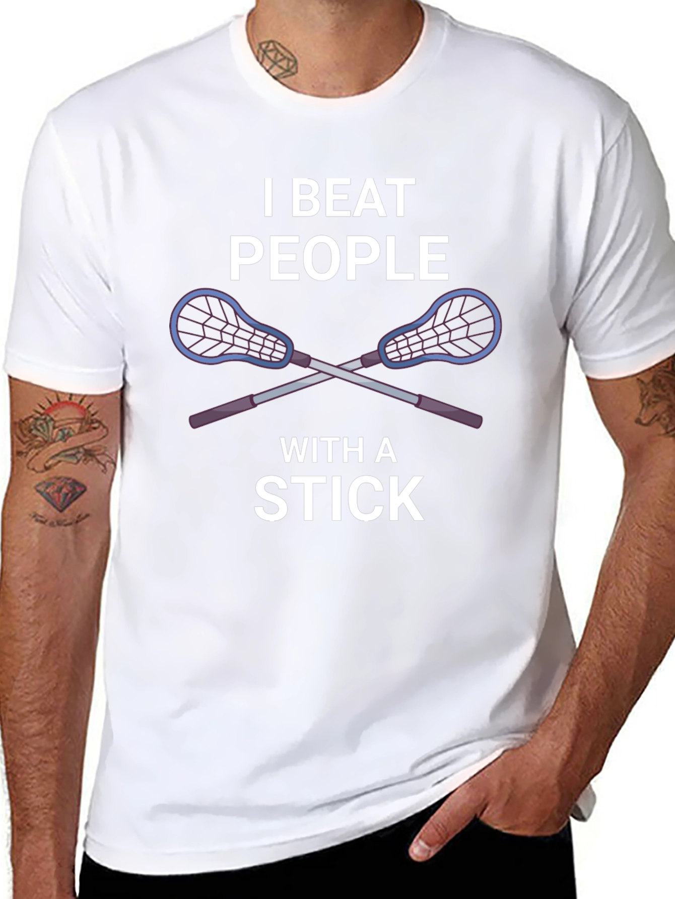 Black I Beat People With a Stick Lacrosse T-Shirt view 8