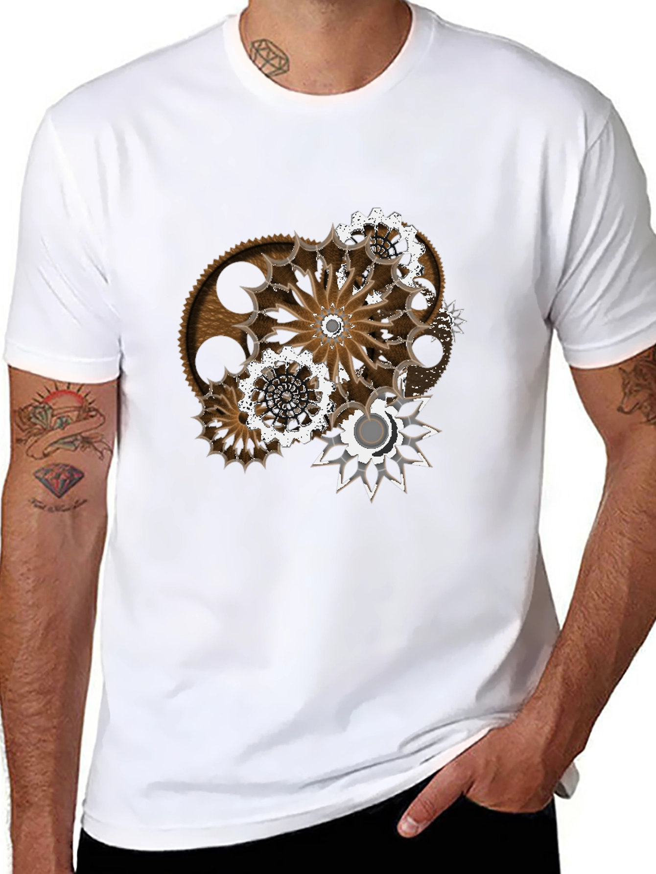 Black Steampunk Gear Graphic T-Shirt - Unique Design view 8