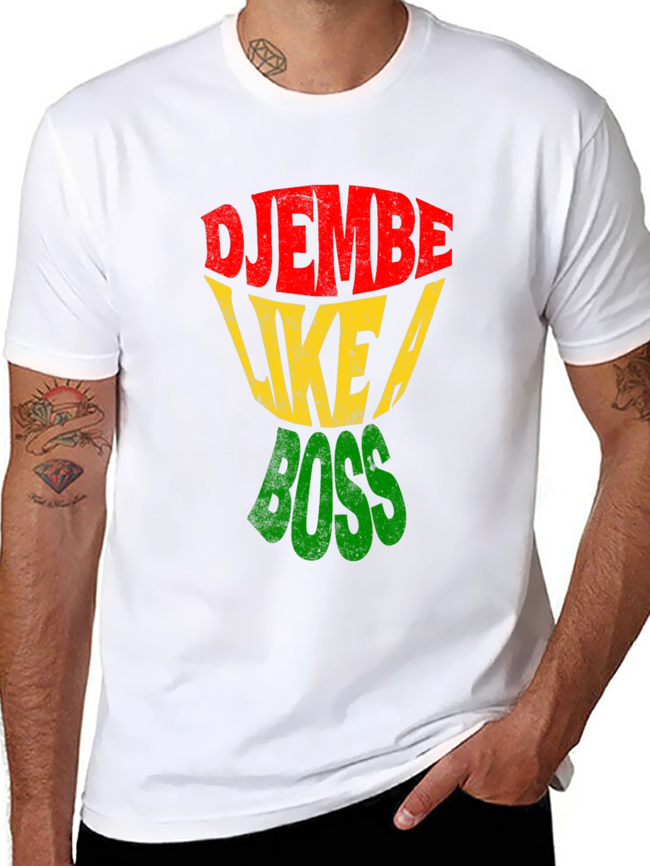 Black Djembe Like a Boss T-Shirt - Rasta Colors view 8