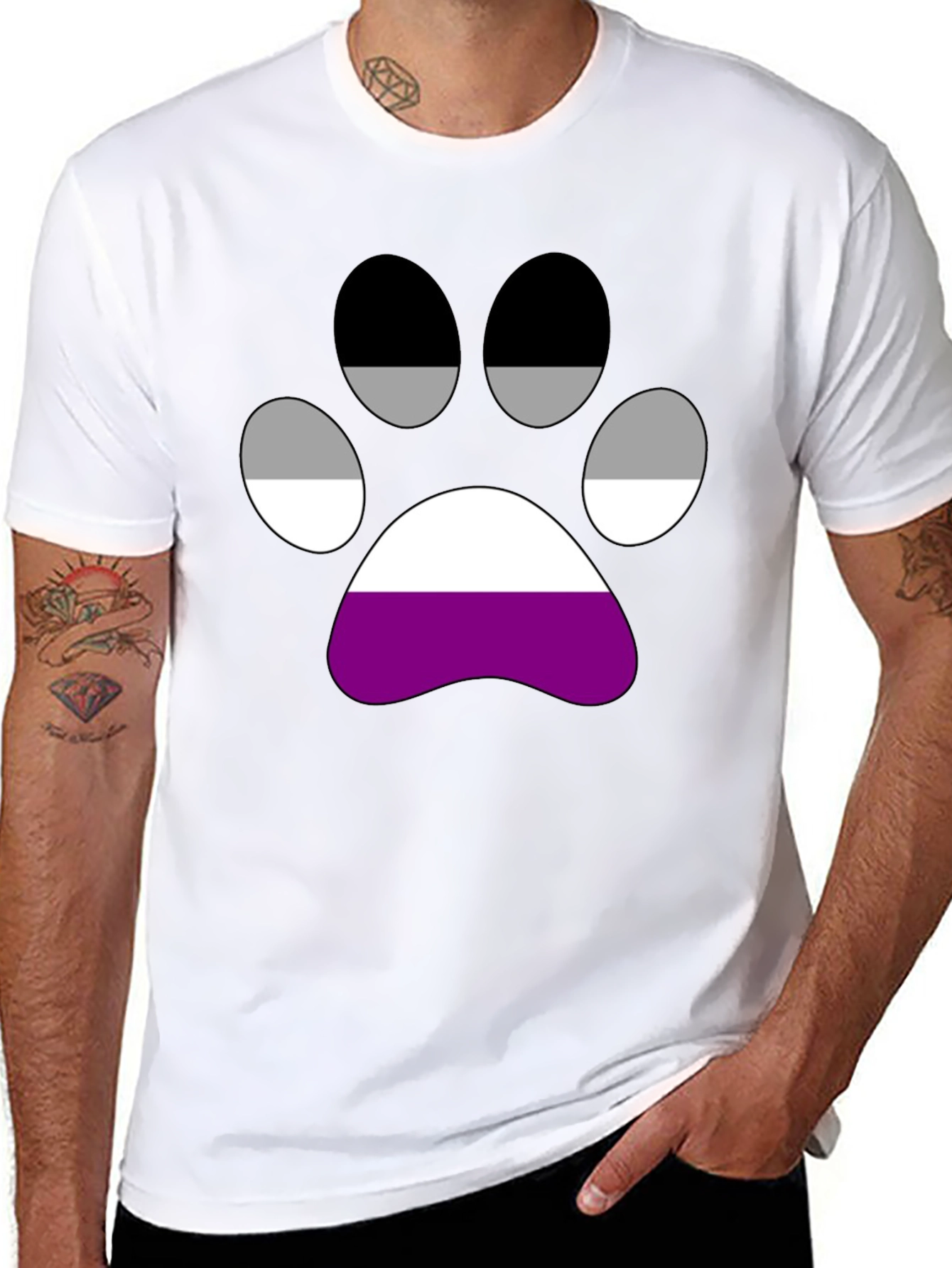 Black Asexual Pride Paw Print T-Shirt view 8