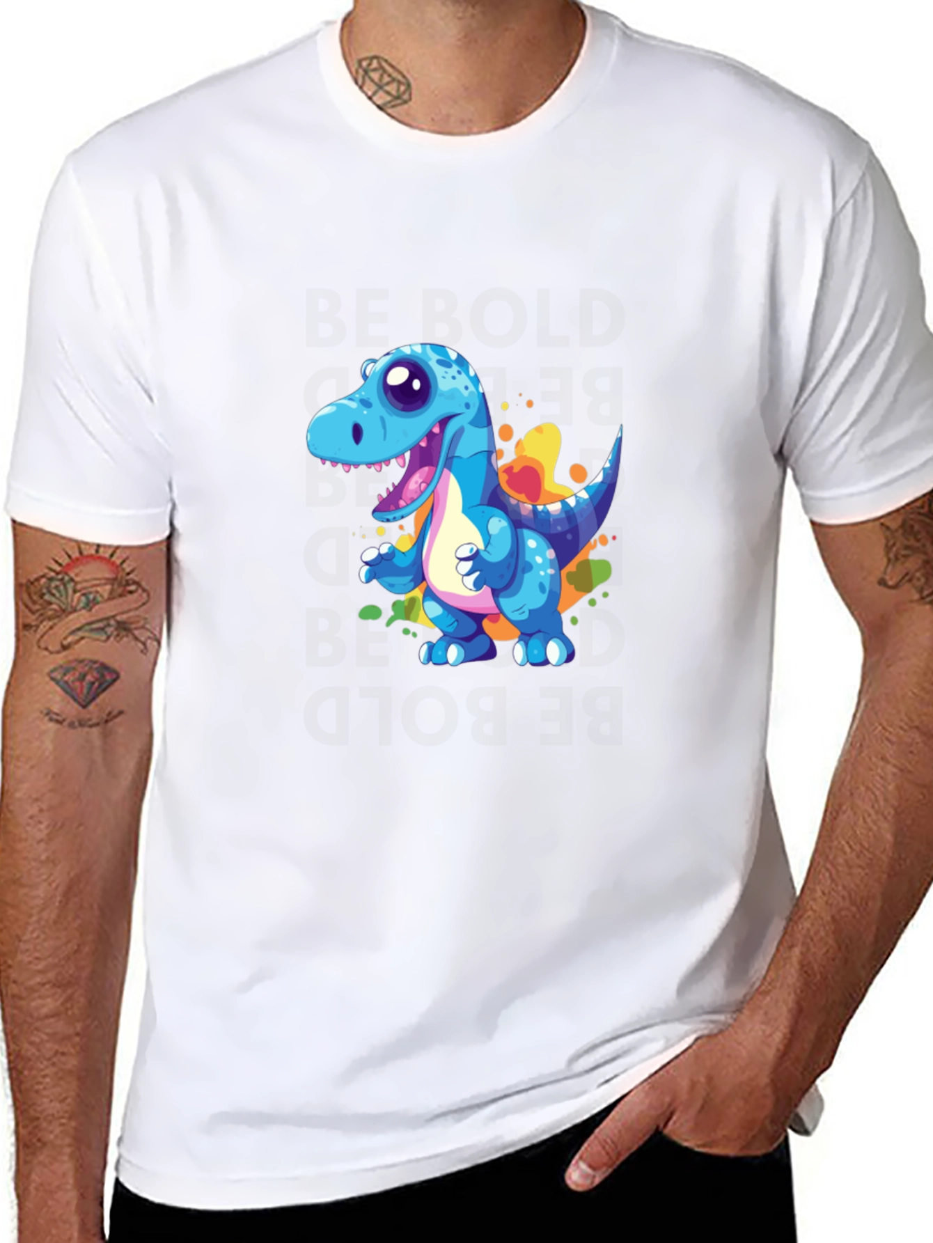 Black Cartoon Dinosaur Graphic Black T-Shirt view 8