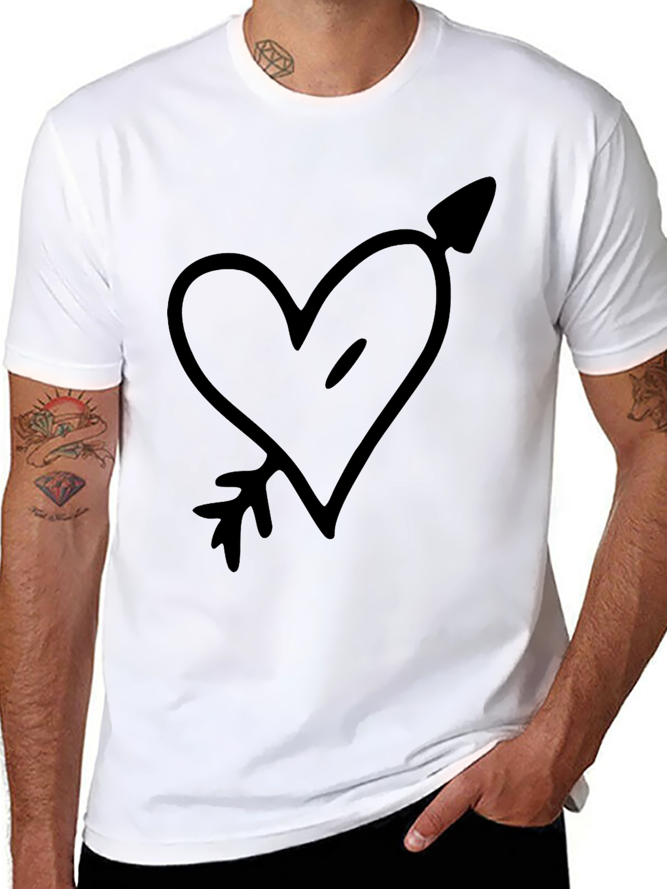 Black Heart Arrow Graphic Tee - Black Cotton Casual T-Shirt view 8