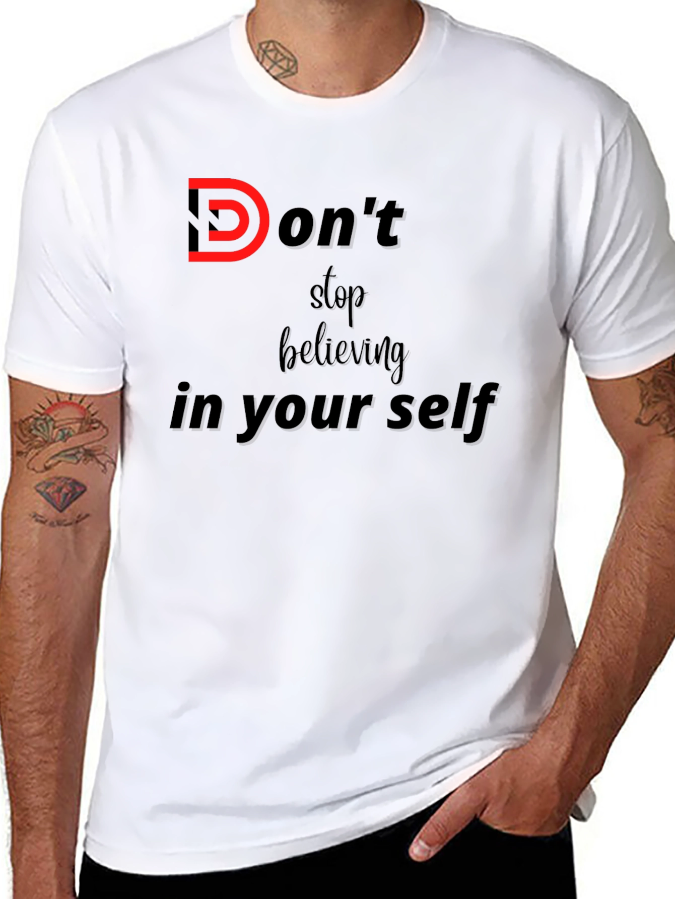 Black Motivational Graphic Tee - Don't Stop Believing view 8