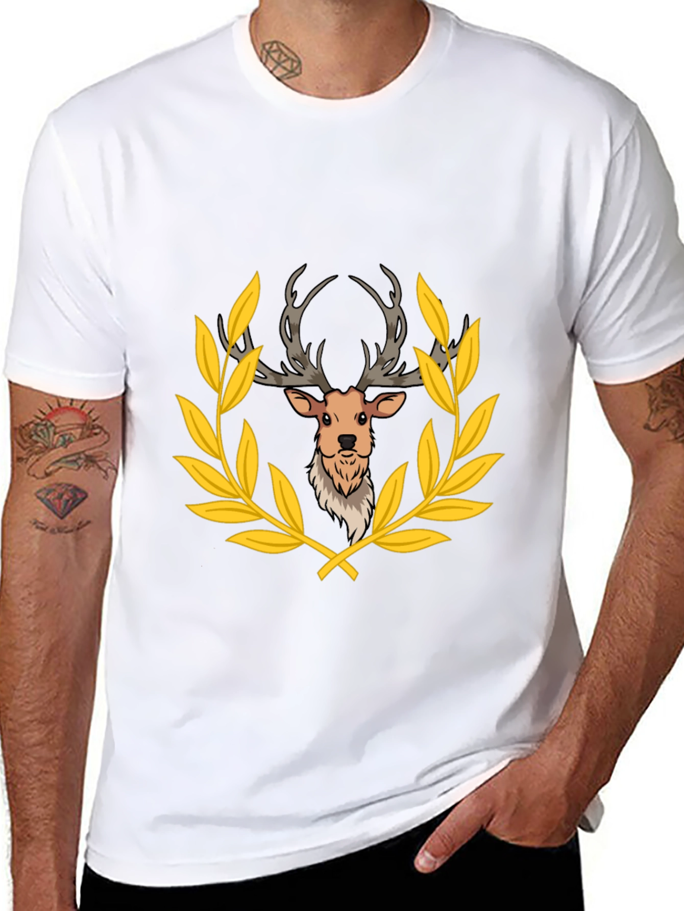Black Deer Laurel Wreath Black T-Shirt view 8