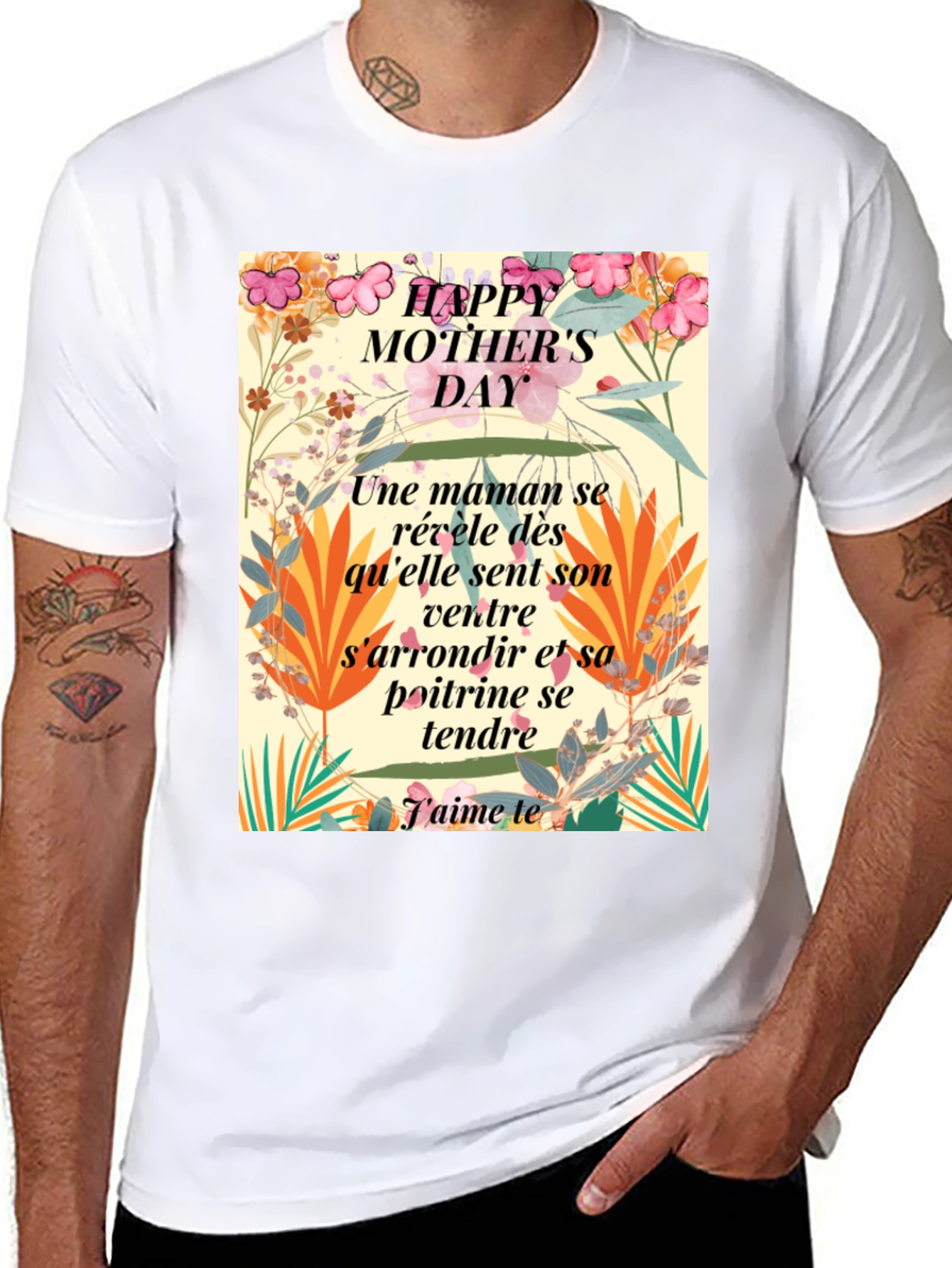 Floral Happy Mother's Day T-Shirt - French Text Design - 8