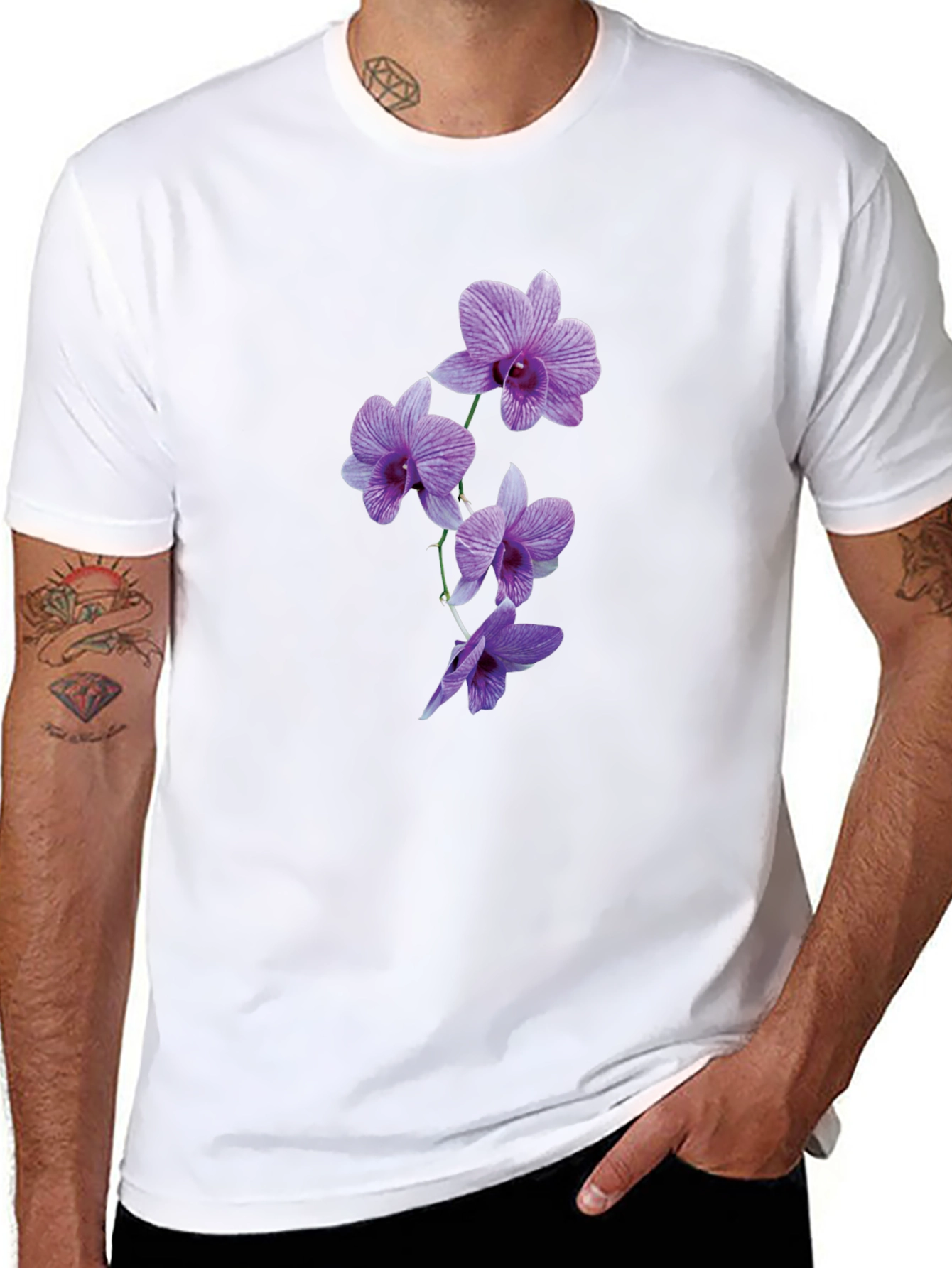 Black Orchid Flower Black T-Shirt view 8
