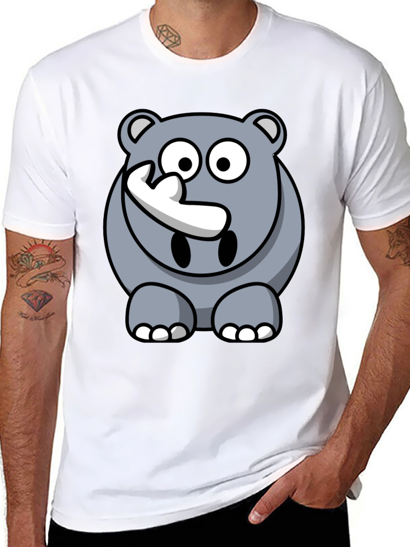 Black Cartoon Rhino Graphic Tee - Men's Black T-Shirt view 8