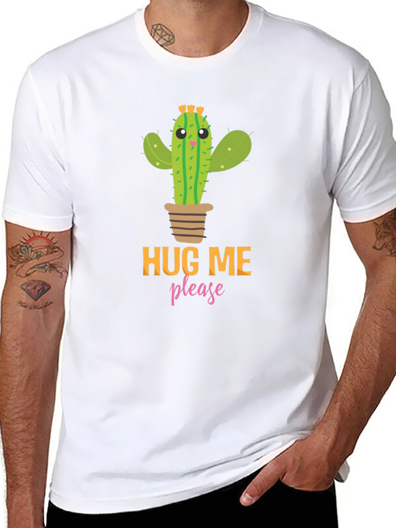 Black Hug Me Please Cactus Graphic Tee - Black view 8