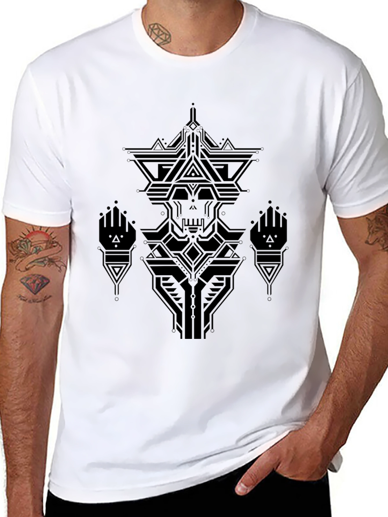 Black Geometric Skull Graphic Black T-Shirt view 8