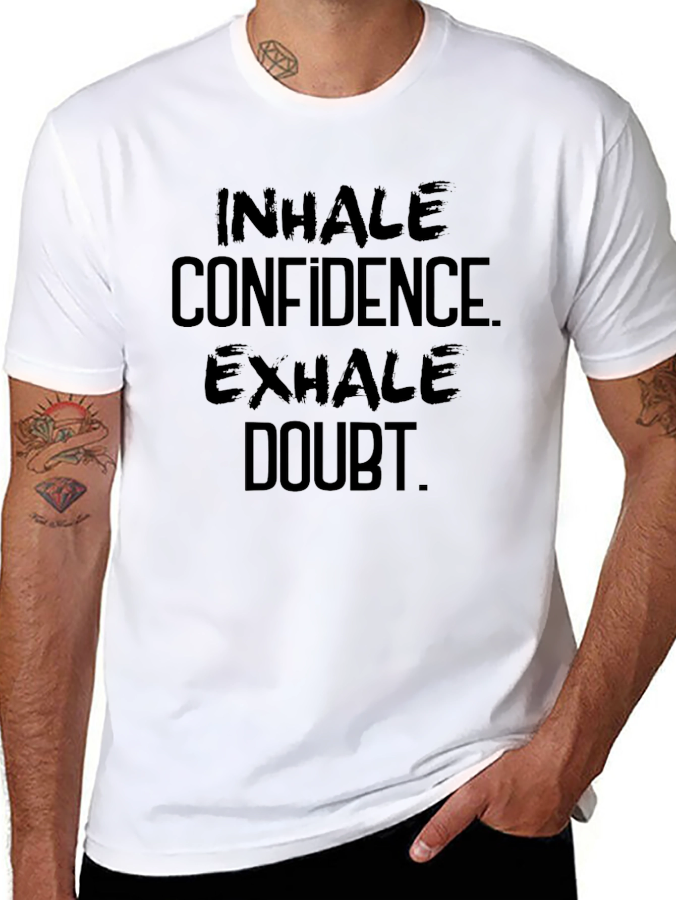 Black Inhale Confidence, Exhale Doubt - Black T-Shirt view 8