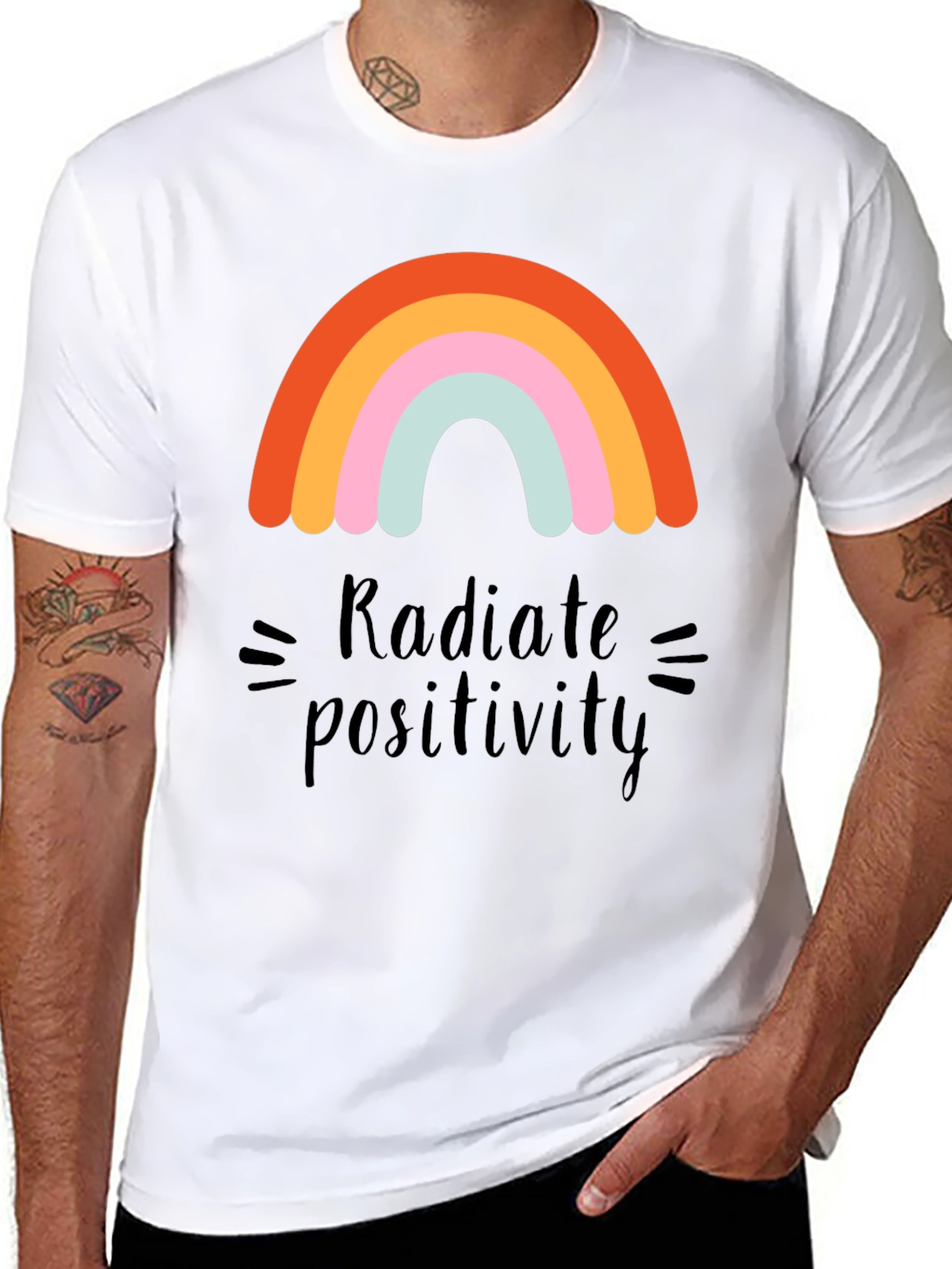 Black Radiate Positivity Rainbow Graphic T-Shirt view 8