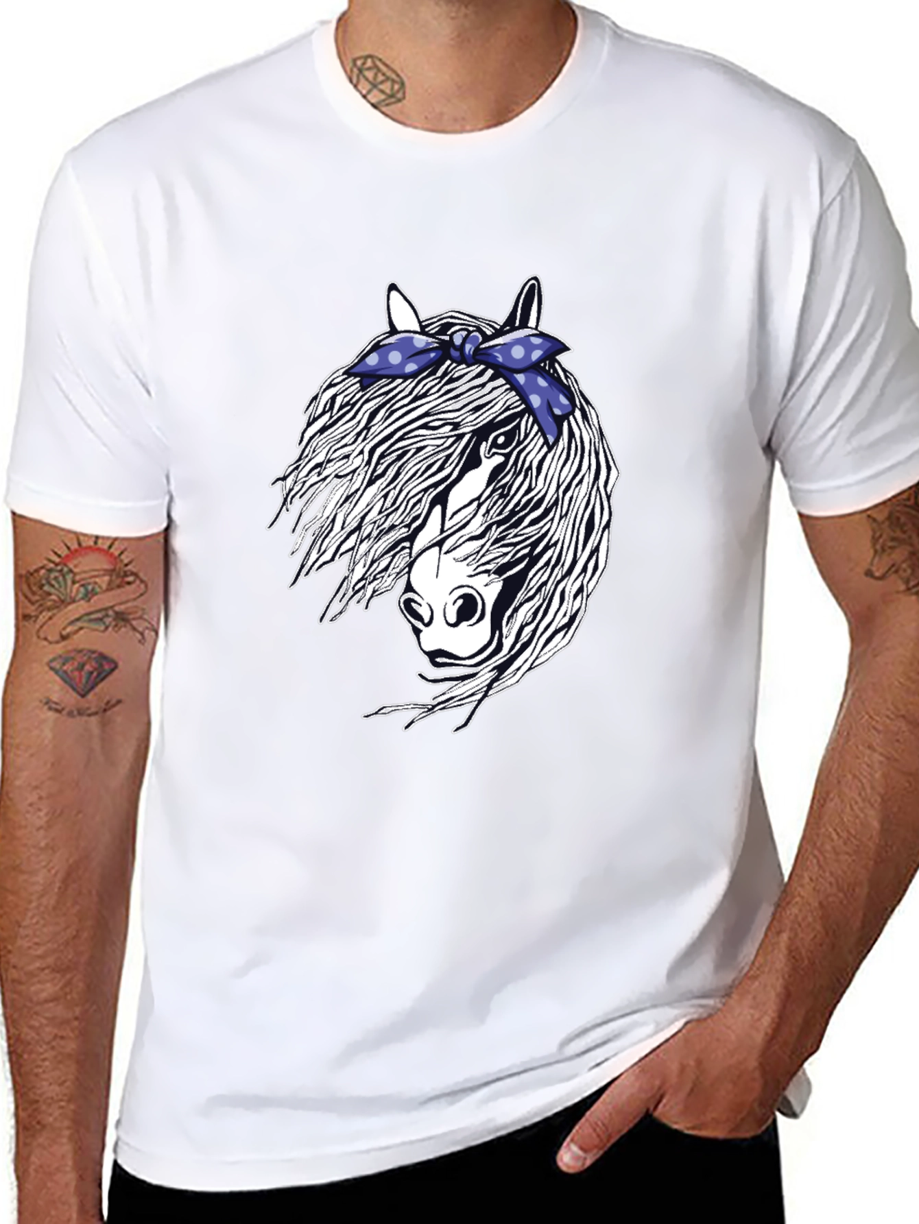 Black Horse with Bandana Graphic Tee view 8
