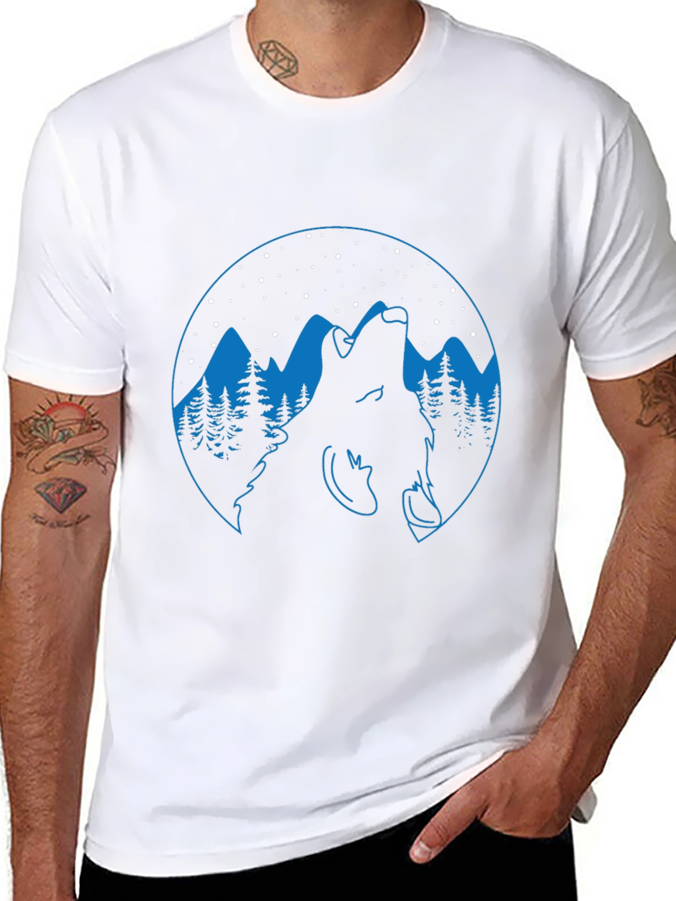 Black Wolf Howling at Night Graphic Tee view 8