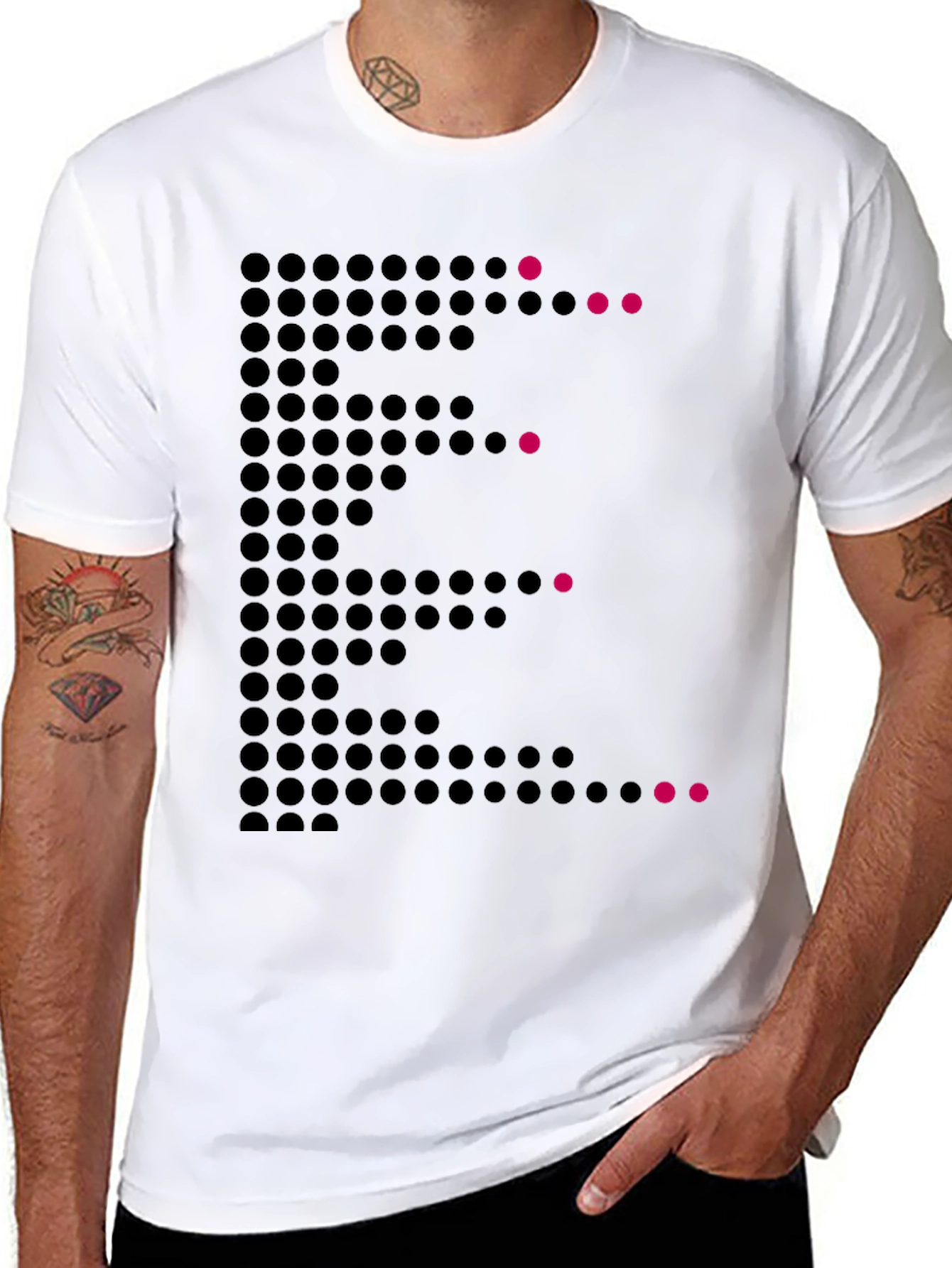 Black Dot Matrix E Graphic Tee - Modern Men's T-Shirt view 8