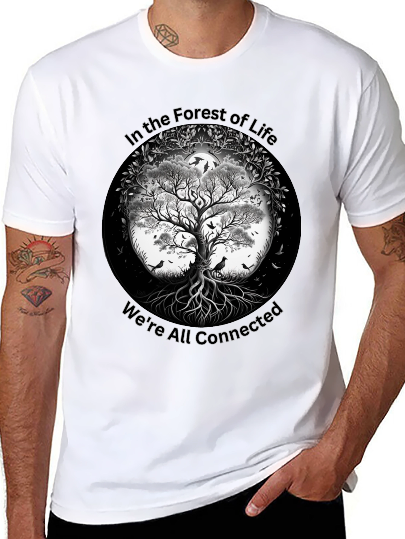 Black In the Forest of Life T-Shirt - Tree Design view 8