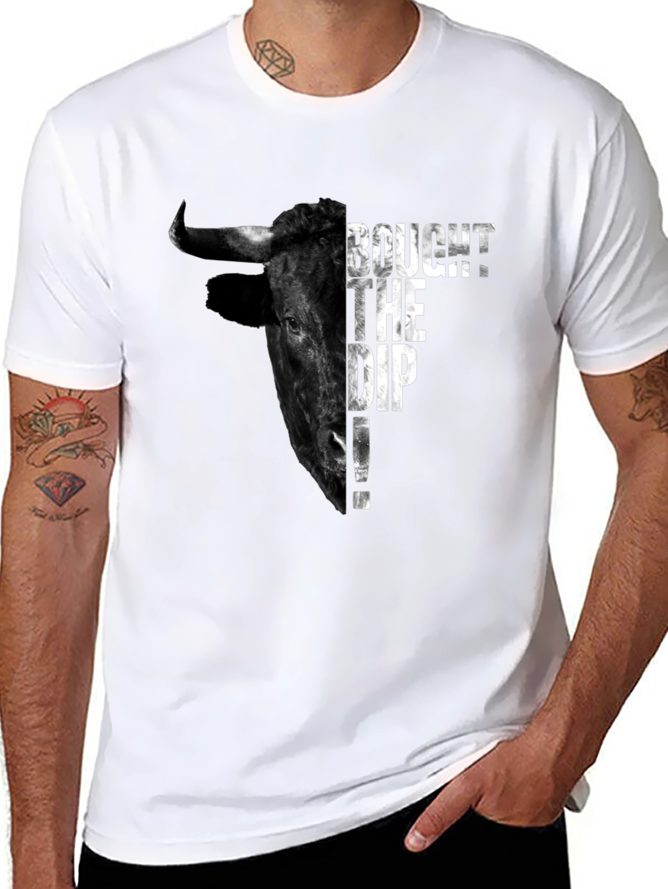 Black BOUGHT THE DIP! Bull Graphic Tee - Black view 8