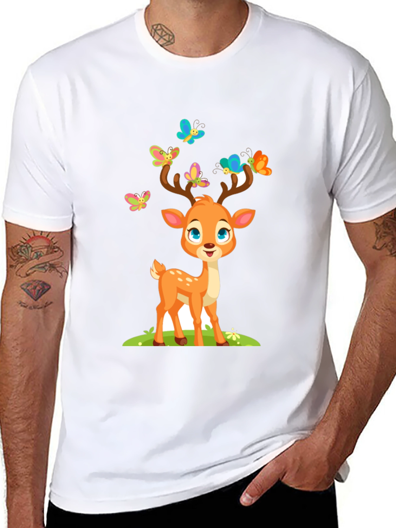 Black Cute Deer with Butterflies T-Shirt view 8
