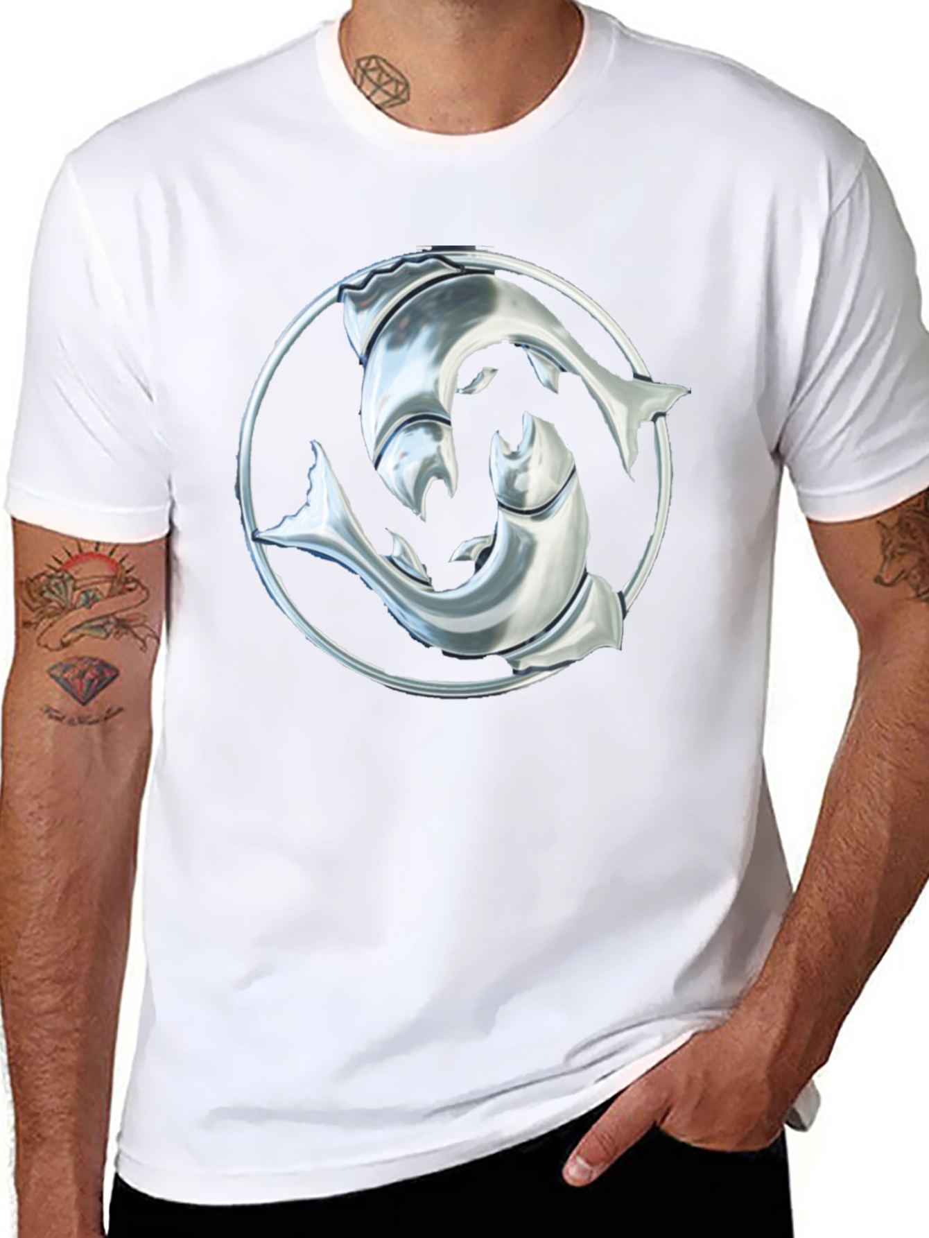Black Dolphin Yin Yang Graphic Tee - Black Cotton Blend view 8
