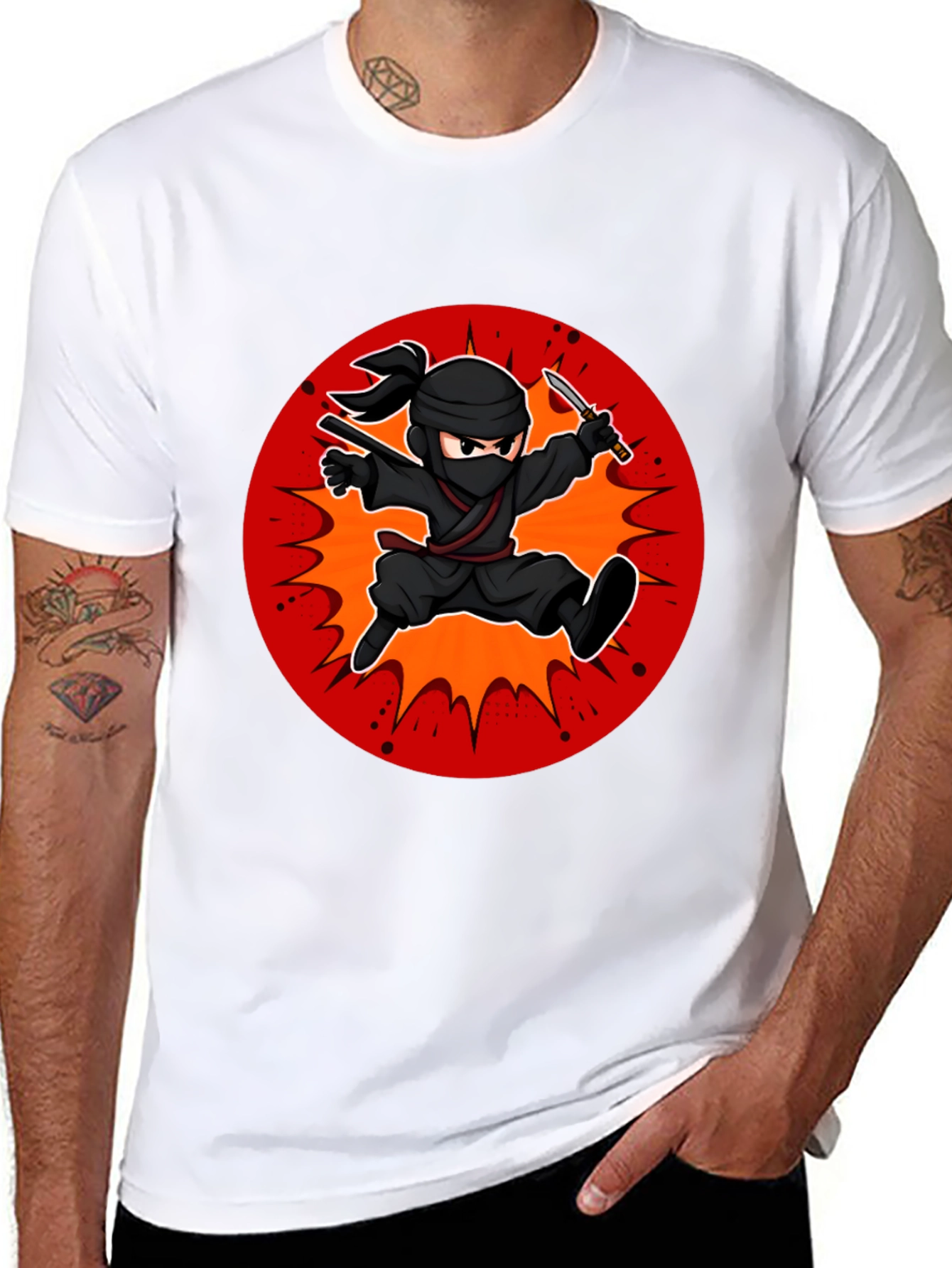 Black Ninja Cartoon Graphic Black T-Shirt view 8