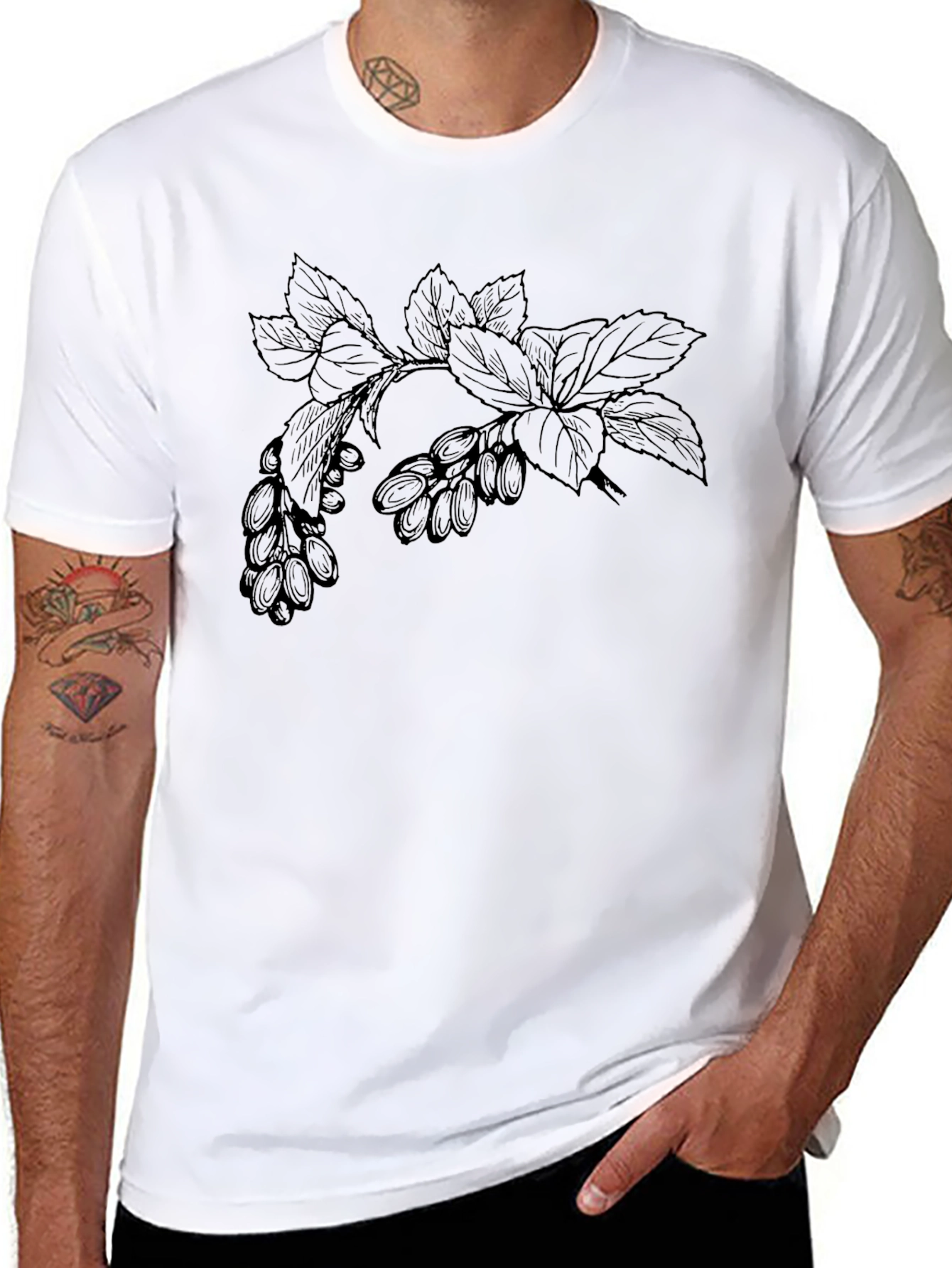 Black Botanical Branch Graphic Tee - Modern Casual Style view 8