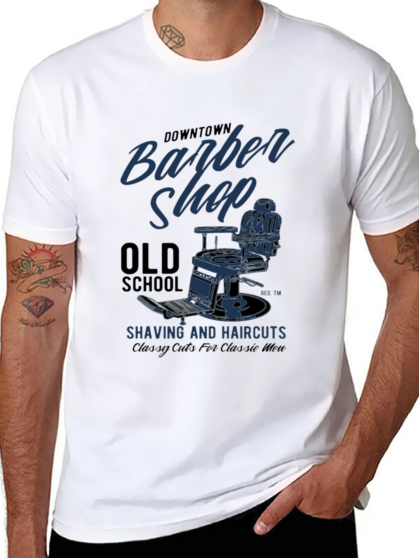 Black Downtown Barber Shop Old School Graphic T-Shirt view 8