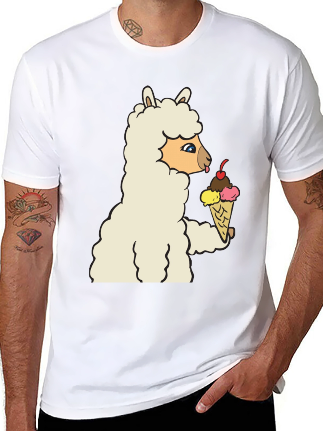 Black Llama Eating Ice Cream Graphic Tee view 8