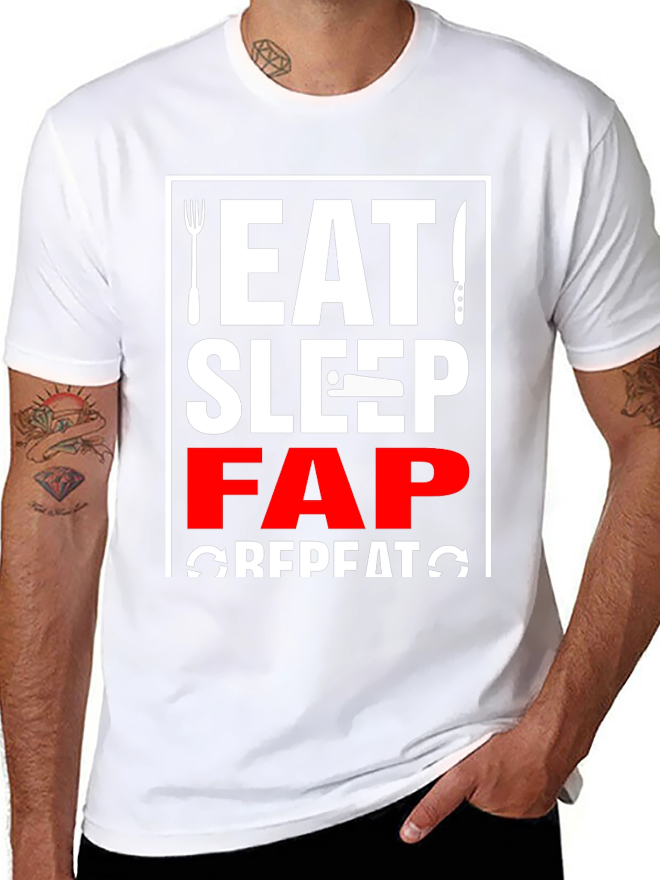 Black Eat Sleep Fap Repeat Graphic Tee - Black view 8