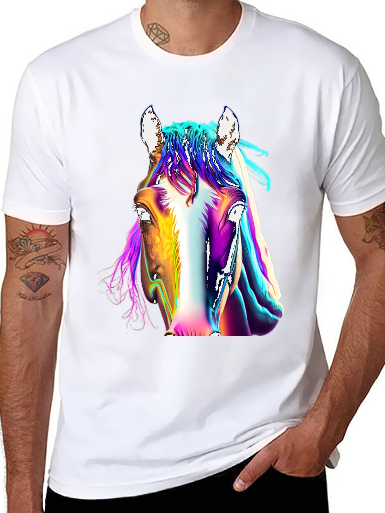 Black Colorful Horse Graphic Tee - Unisex T-Shirt view 8