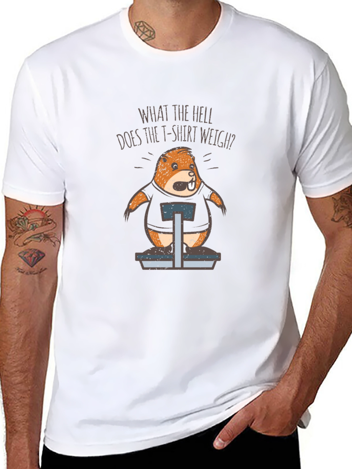 Black Funny Beaver Weighing T-Shirt: What the Hell Does it Weigh? view 8