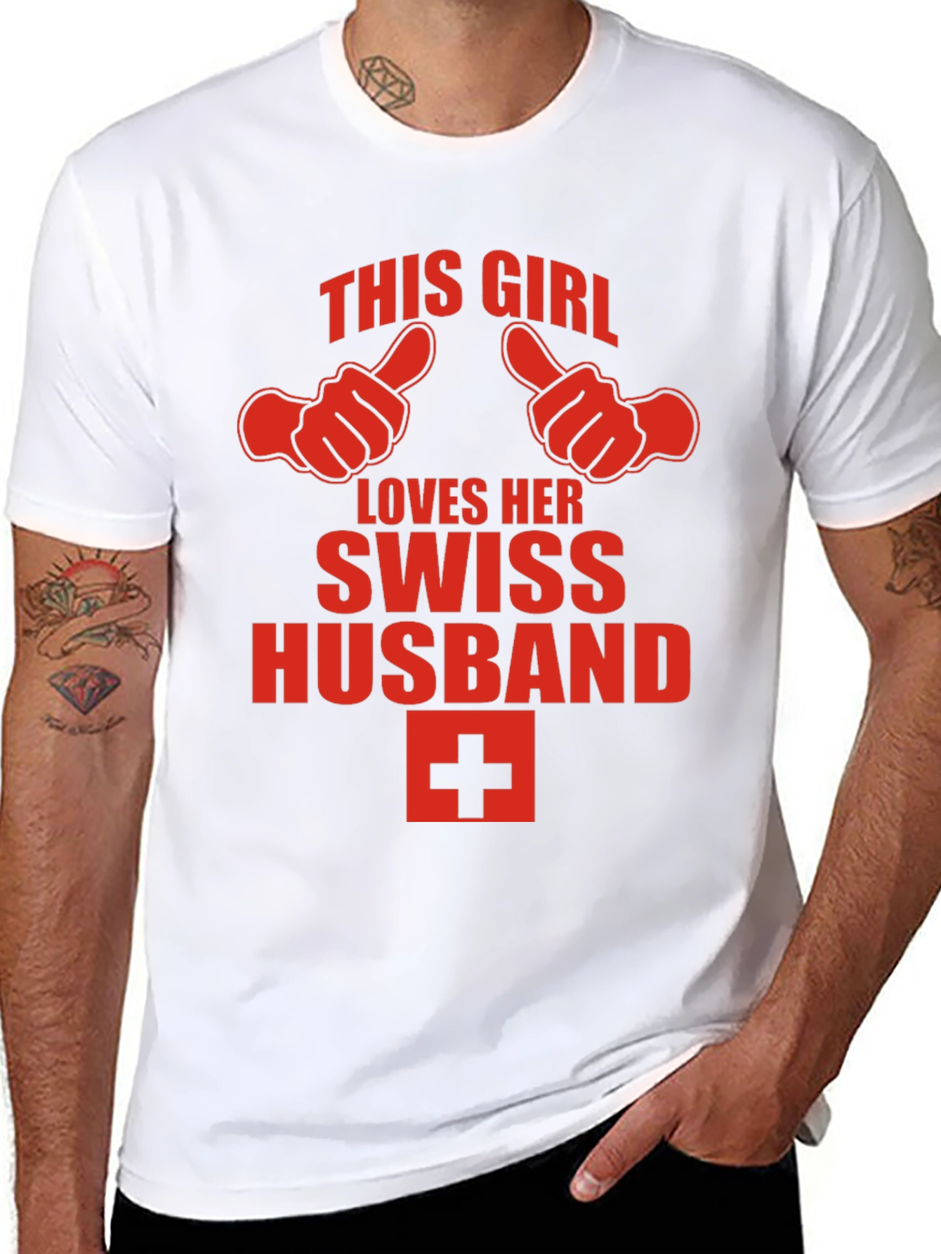 Black Funny Swiss Husband Graphic Tee view 8