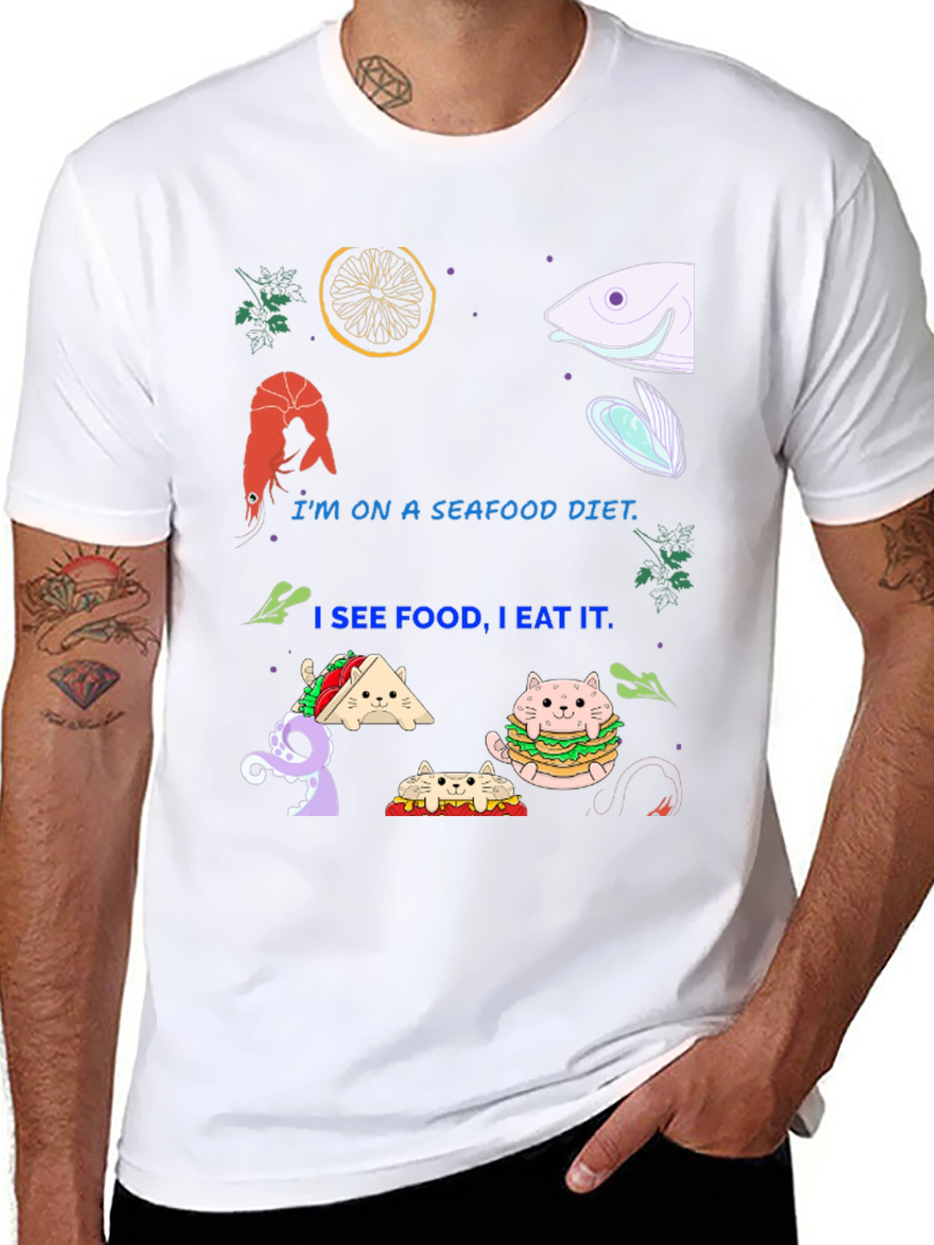Black Seafood Diet Funny Graphic T-Shirt view 8