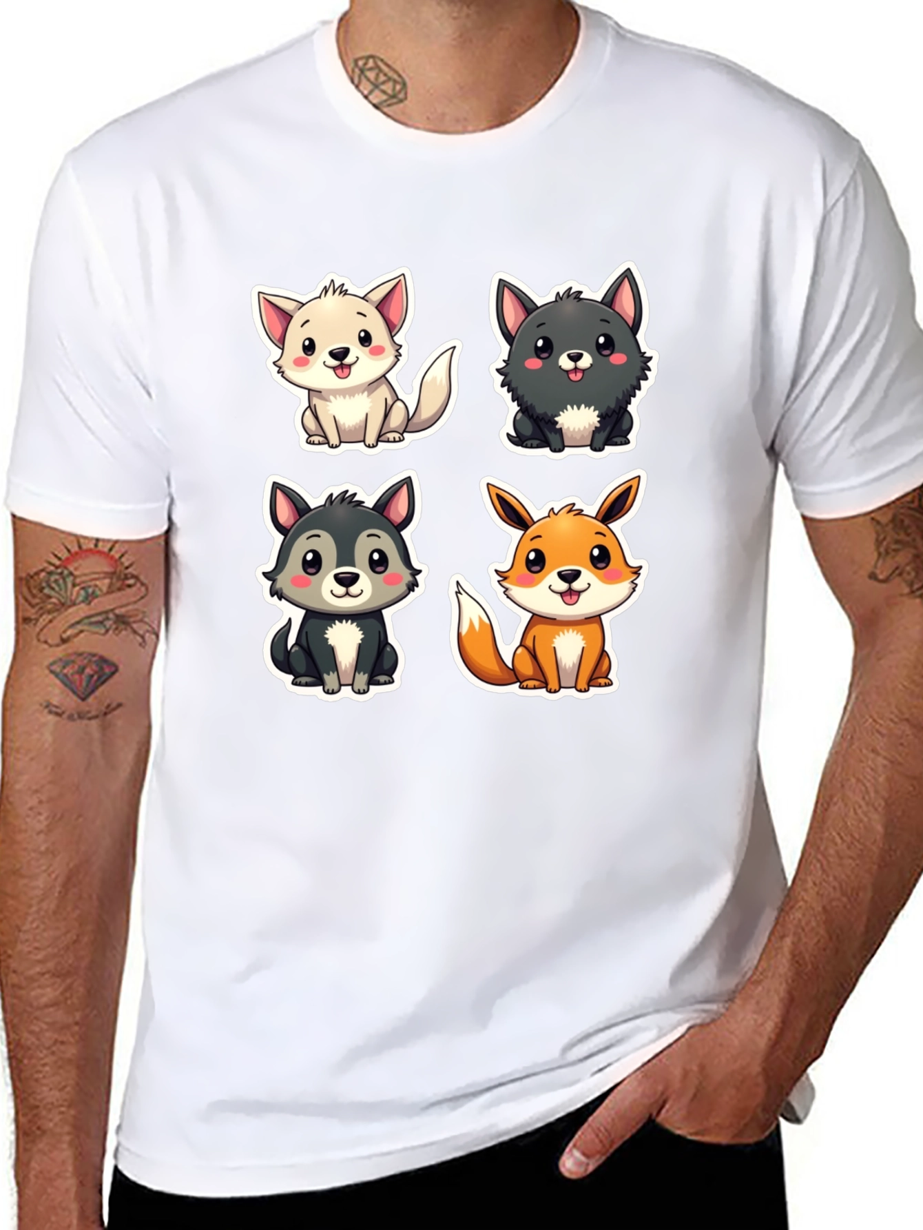Black Cute Cartoon Animal T-Shirt view 8