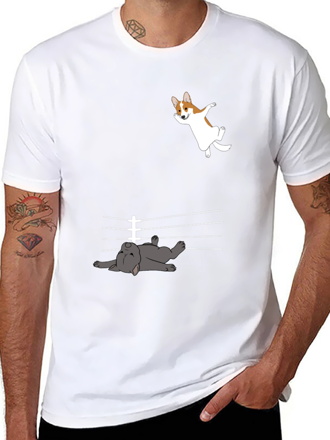 Black Funny Dog T-Shirt - Corgi and French Bulldog Design view 8