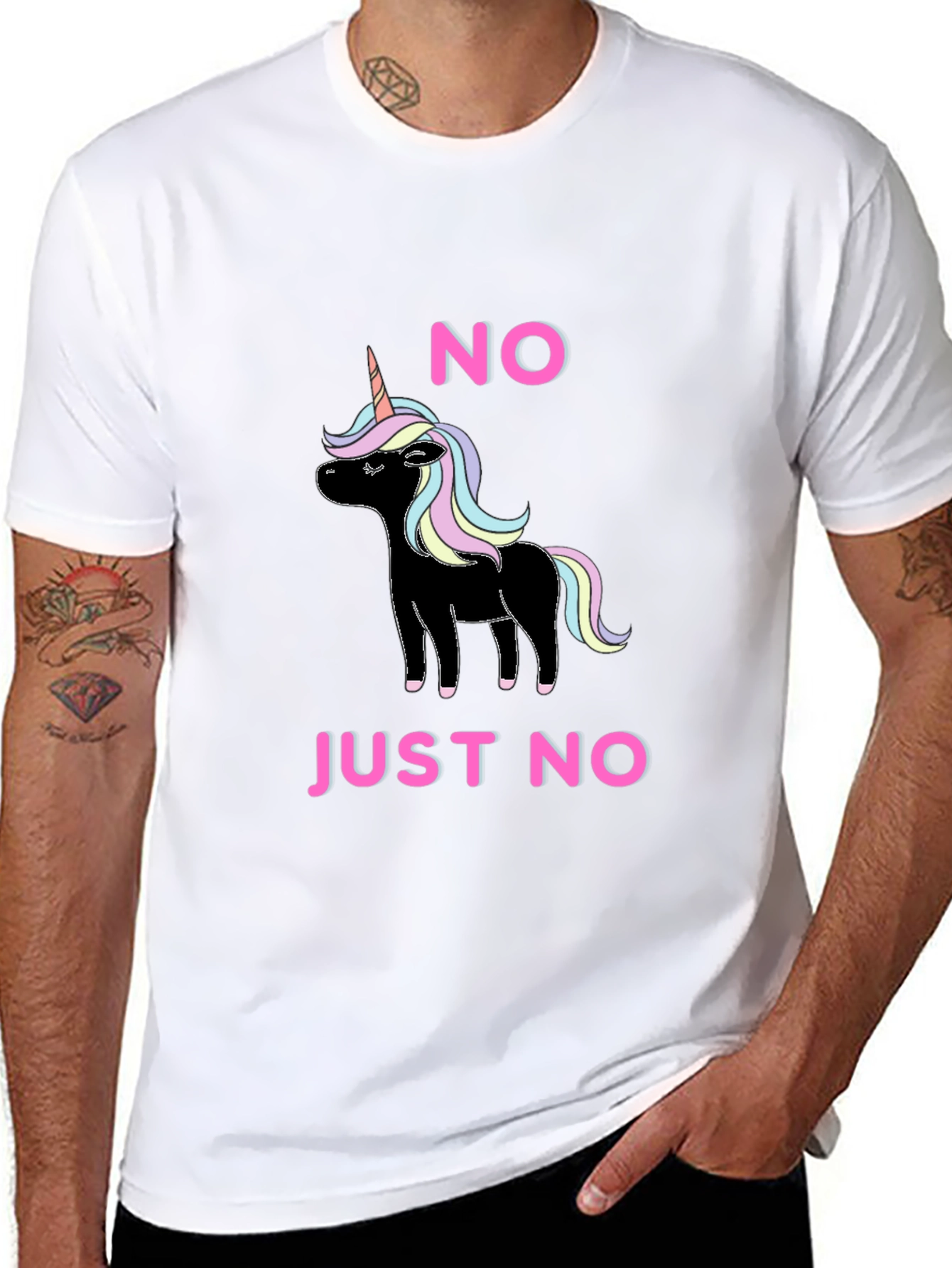 Black No Just No Unicorn T-Shirt Funny Graphic Tee view 8