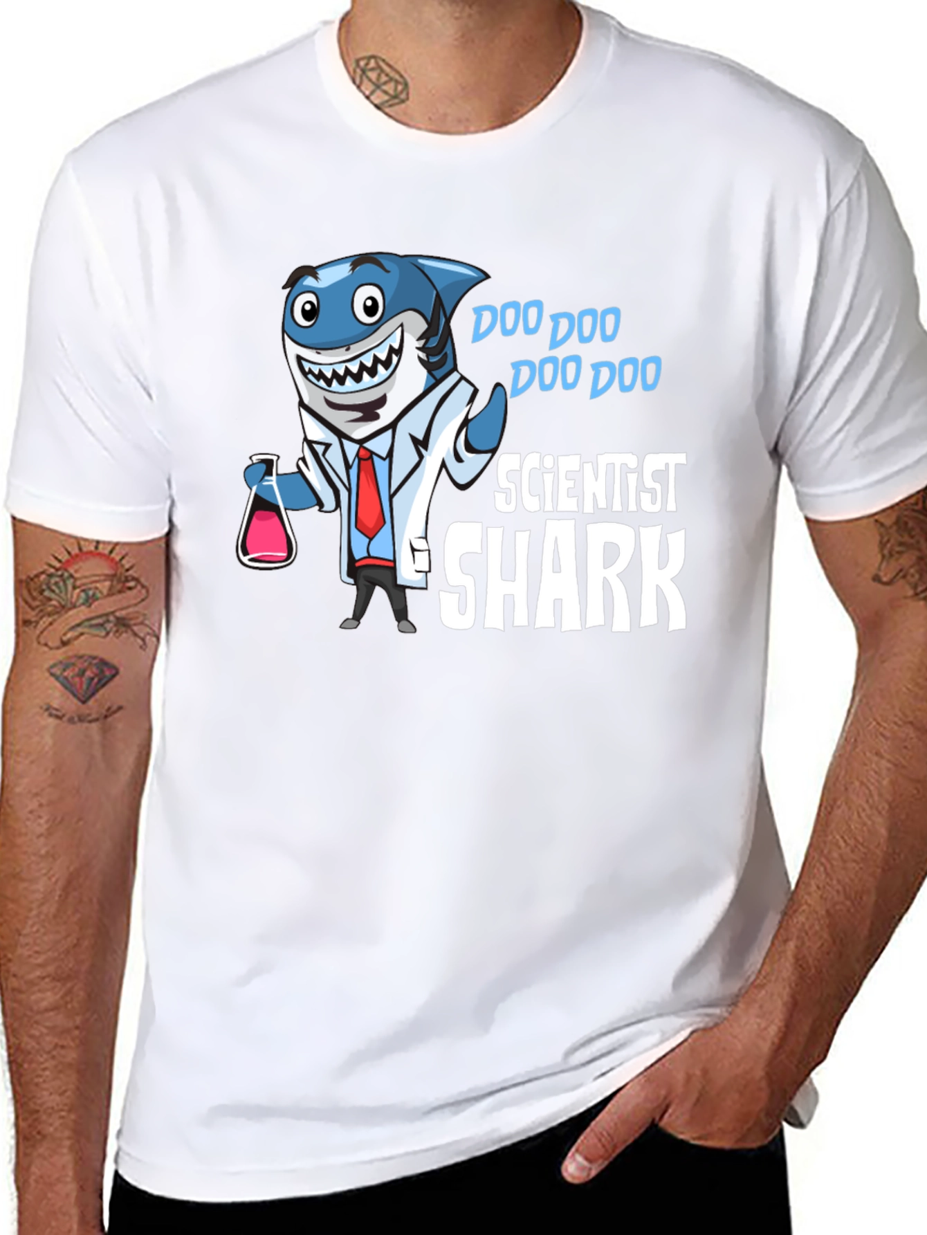 Black Scientist Shark T-Shirt Funny Graphic Tee view 8