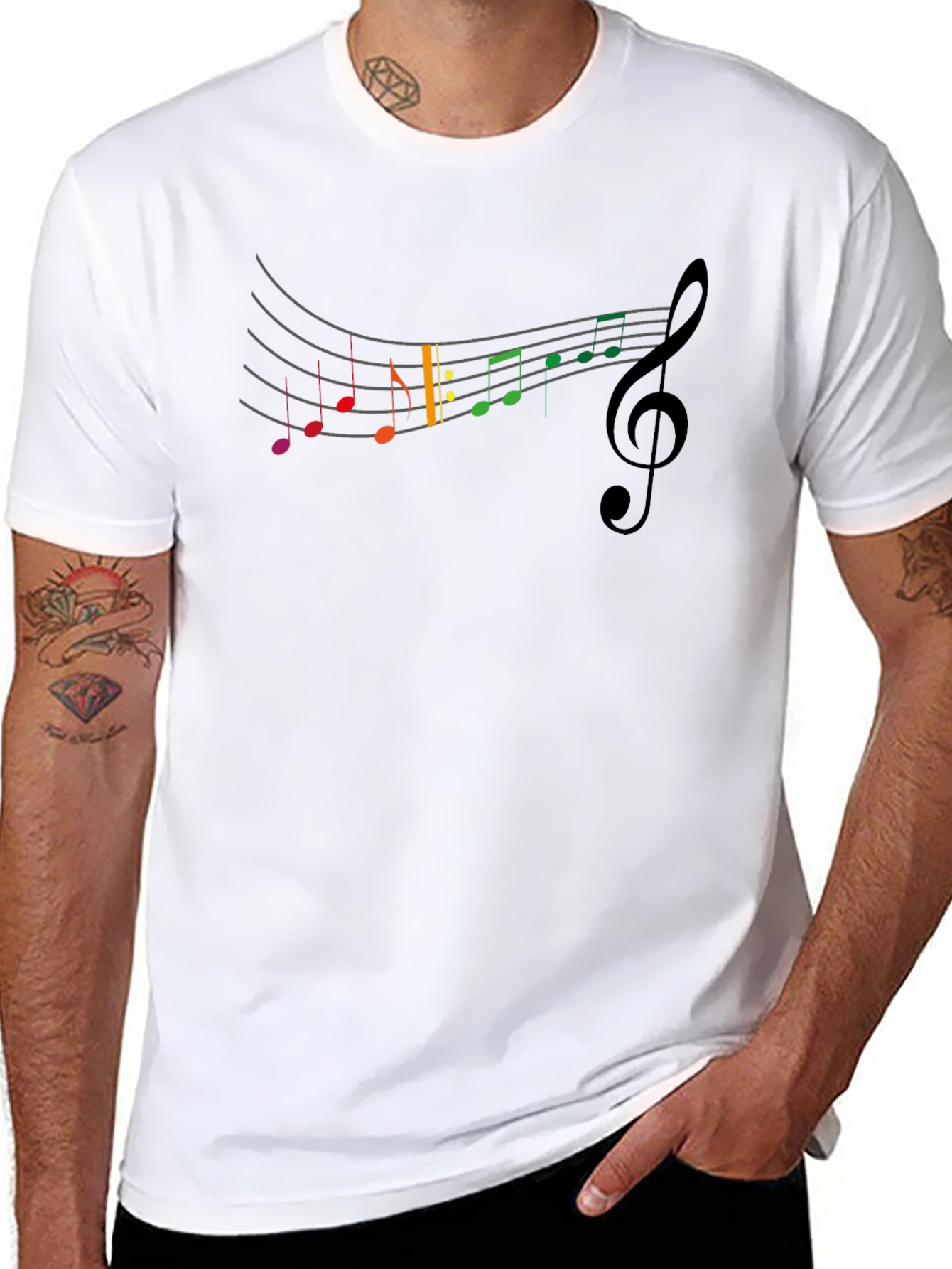 Black Rainbow Music Notes Crew Neck T-Shirt view 8