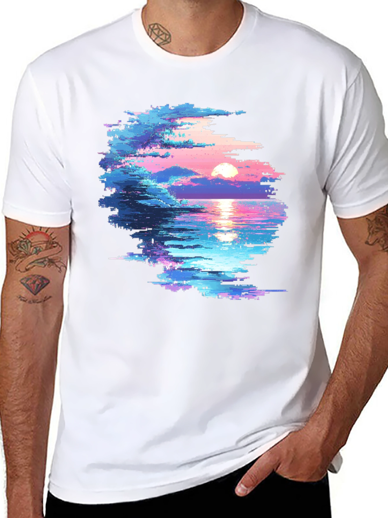 Black Pixel Sunset Graphic T-Shirt - Black view 8