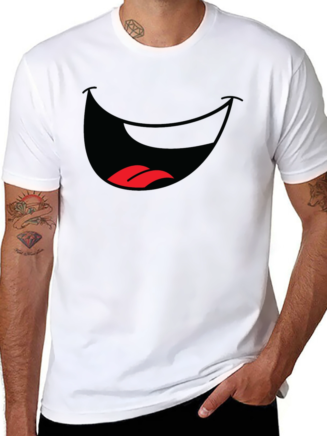 Black Funny Mouth Graphic T-Shirt - Black Cotton Tee view 8