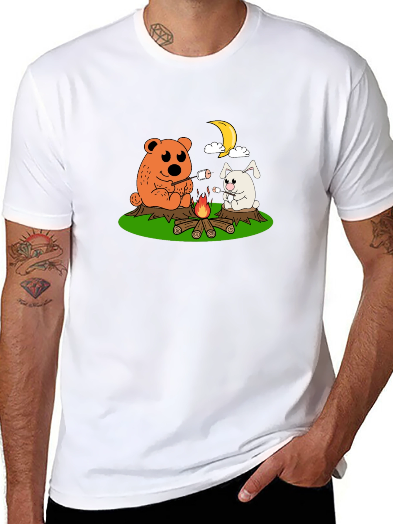 Black Cute Camping Bear & Bunny Graphic Tee view 8