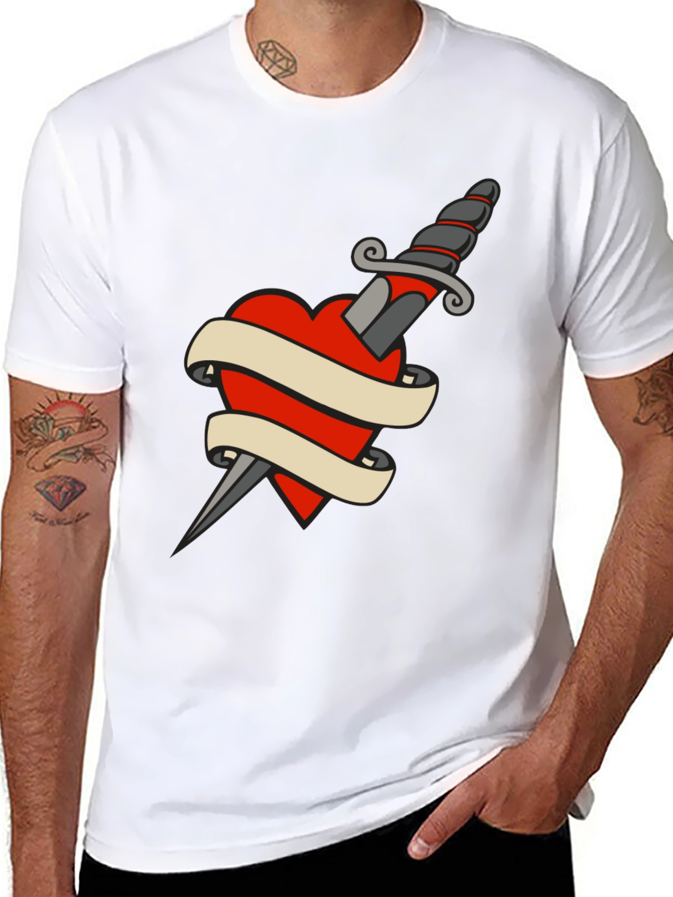 Black Dagger Heart Tattoo T-Shirt - Classic Black Tee view 8