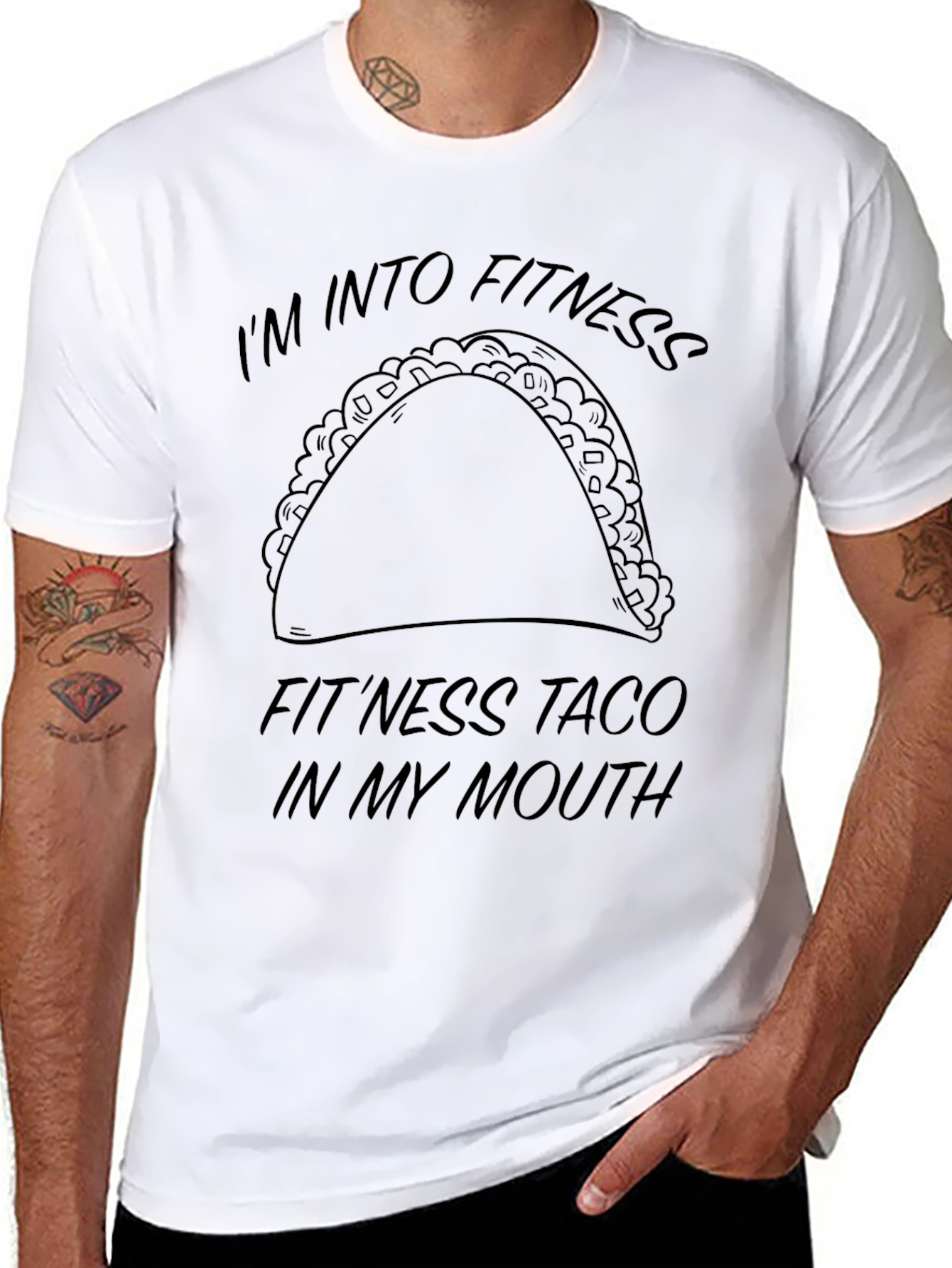 Black Fitness Taco T-Shirt - I'm Into Fitness...Taco In My Mouth Funny Tee view 8