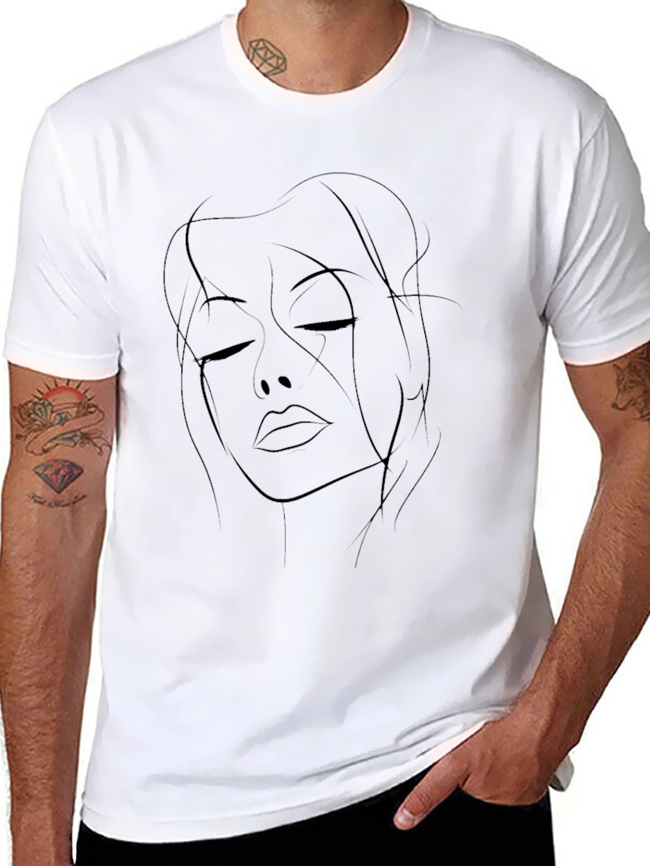 Black Minimalist Woman Face Line Art Graphic T-Shirt view 8